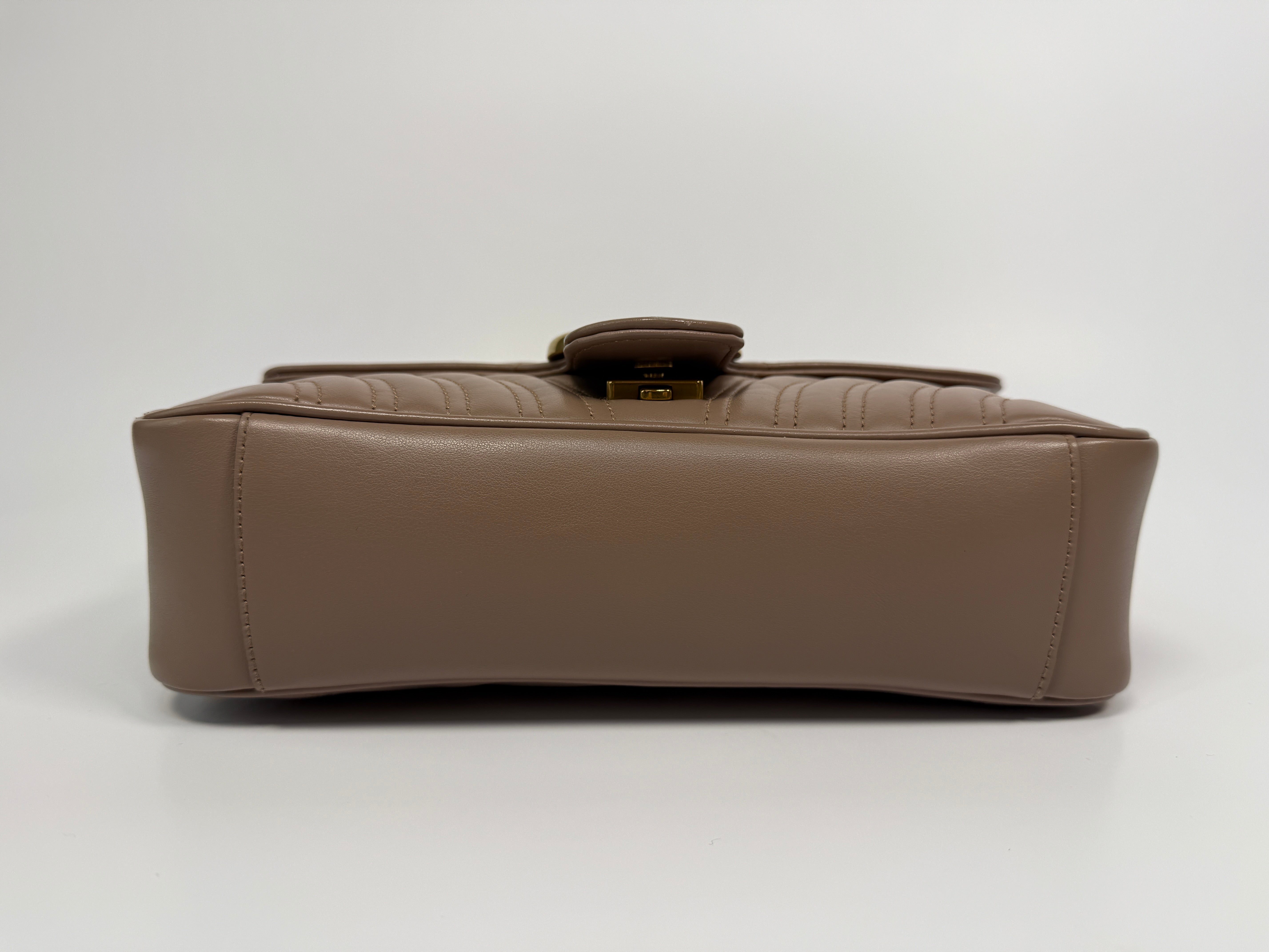 Gucci GG Medium Marmont Matelasse Shoulder Bag In Taupe Leather