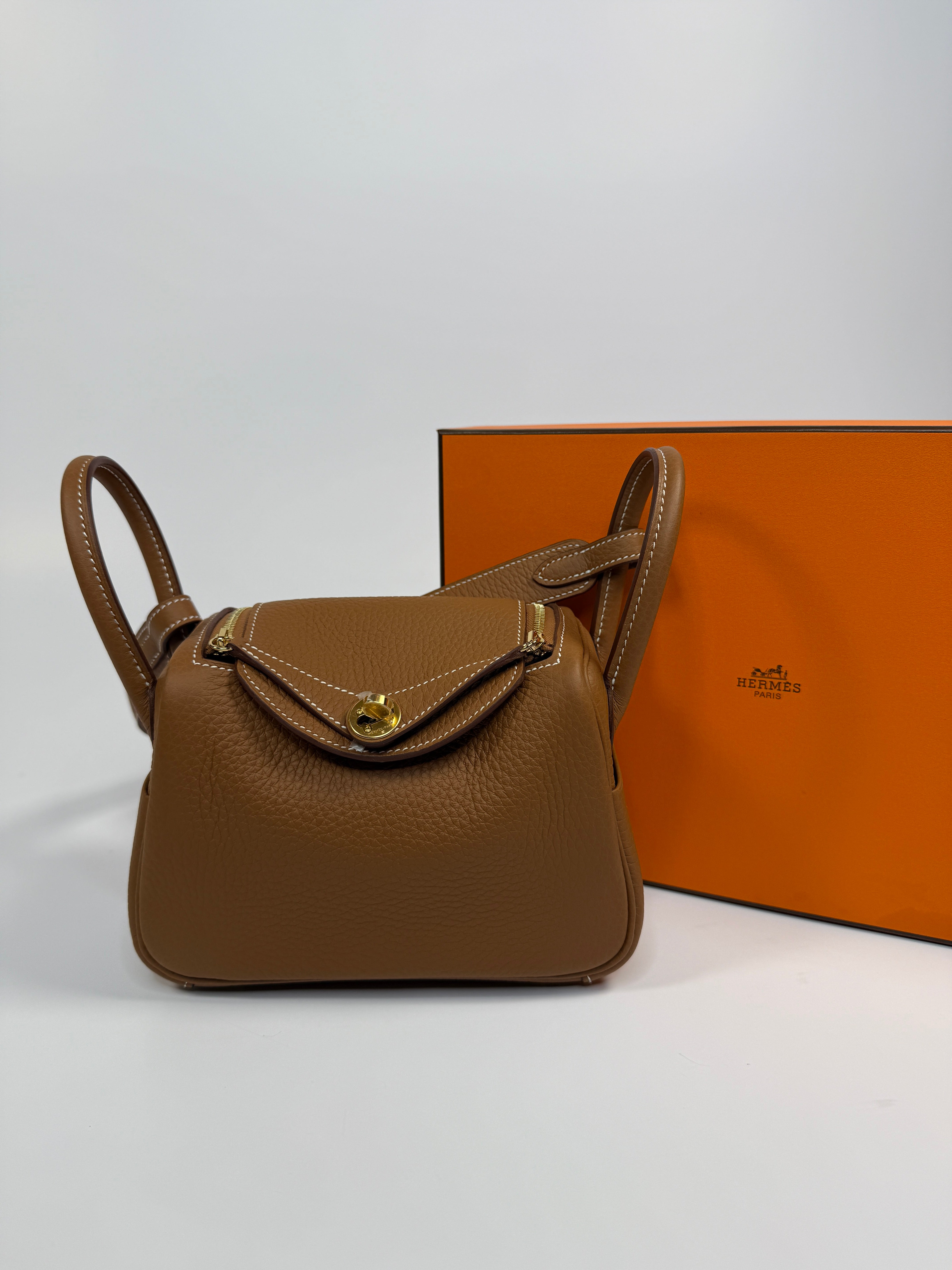 Hermès Mini Lindy In Gold Clemence Leather With Gold Hardware Authentic New & Unused