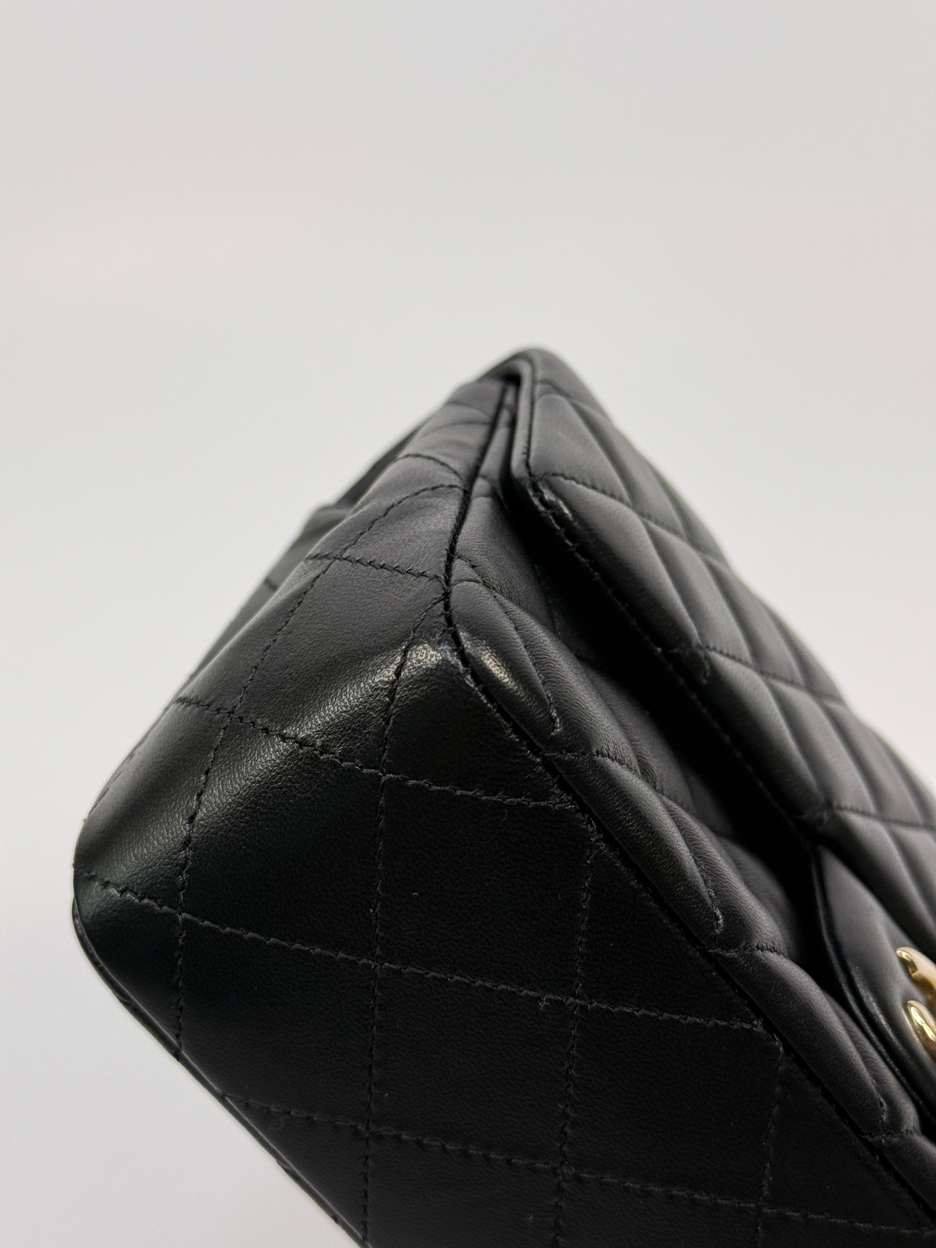 Chanel Mini Rectangle In Black Lambskin Leather With PGHW
