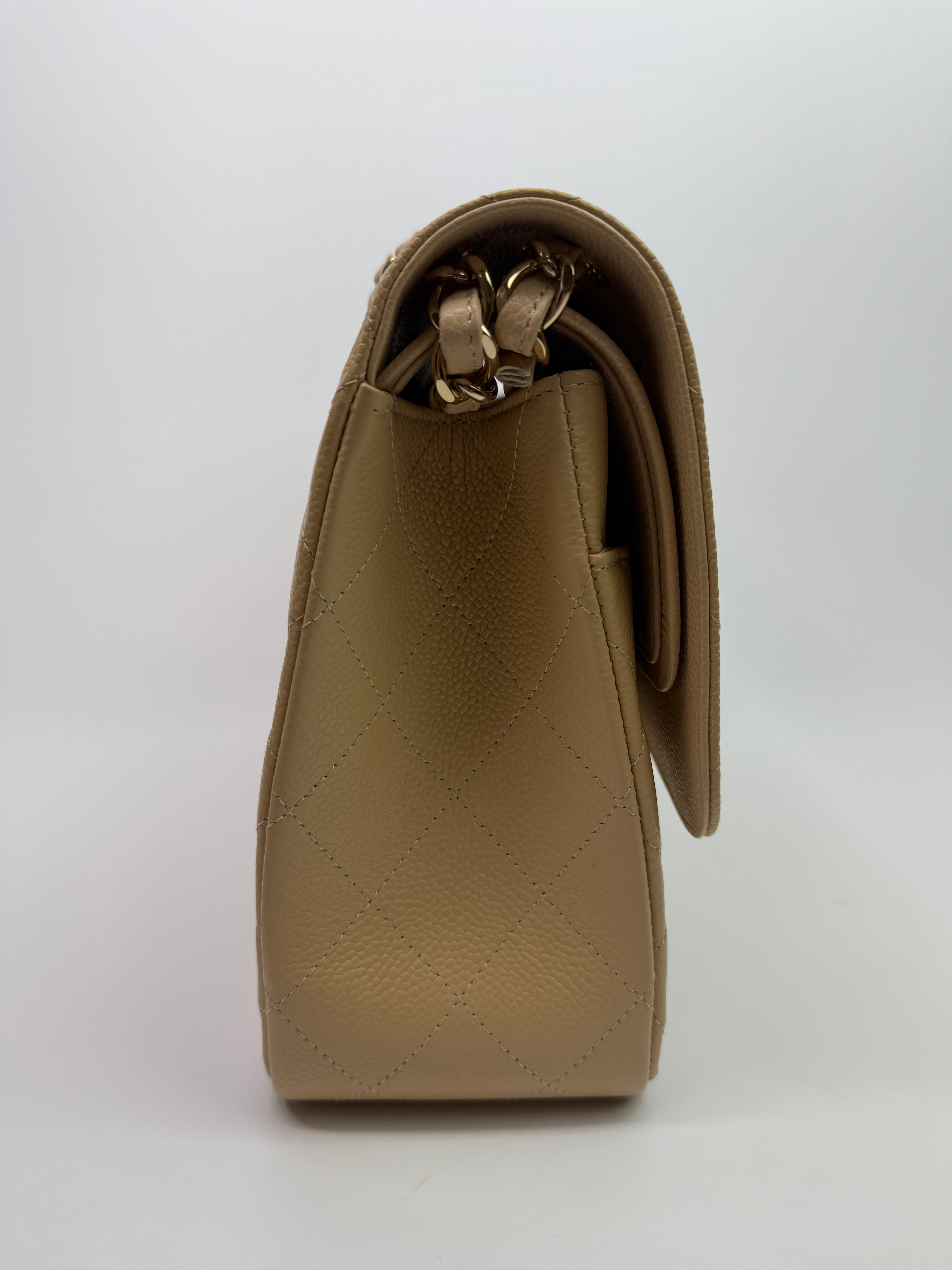 Chanel Jumbo Classic Double Flap In Beige Caviar Leather with GHW