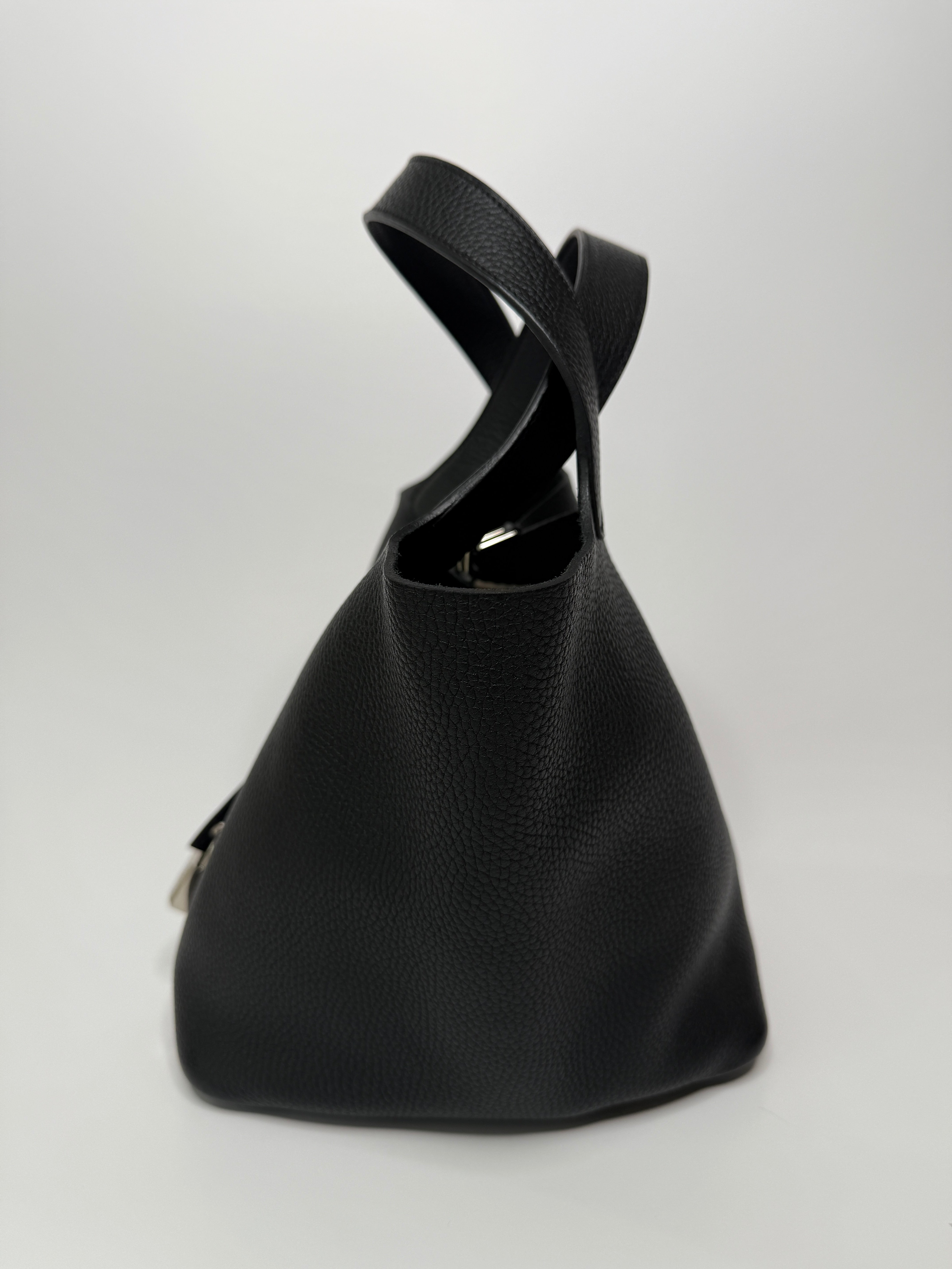 Authentic Pre Loved Hermès Picotin 22 In Black Clemence Leather With Palladium Hardware Very Good Condition