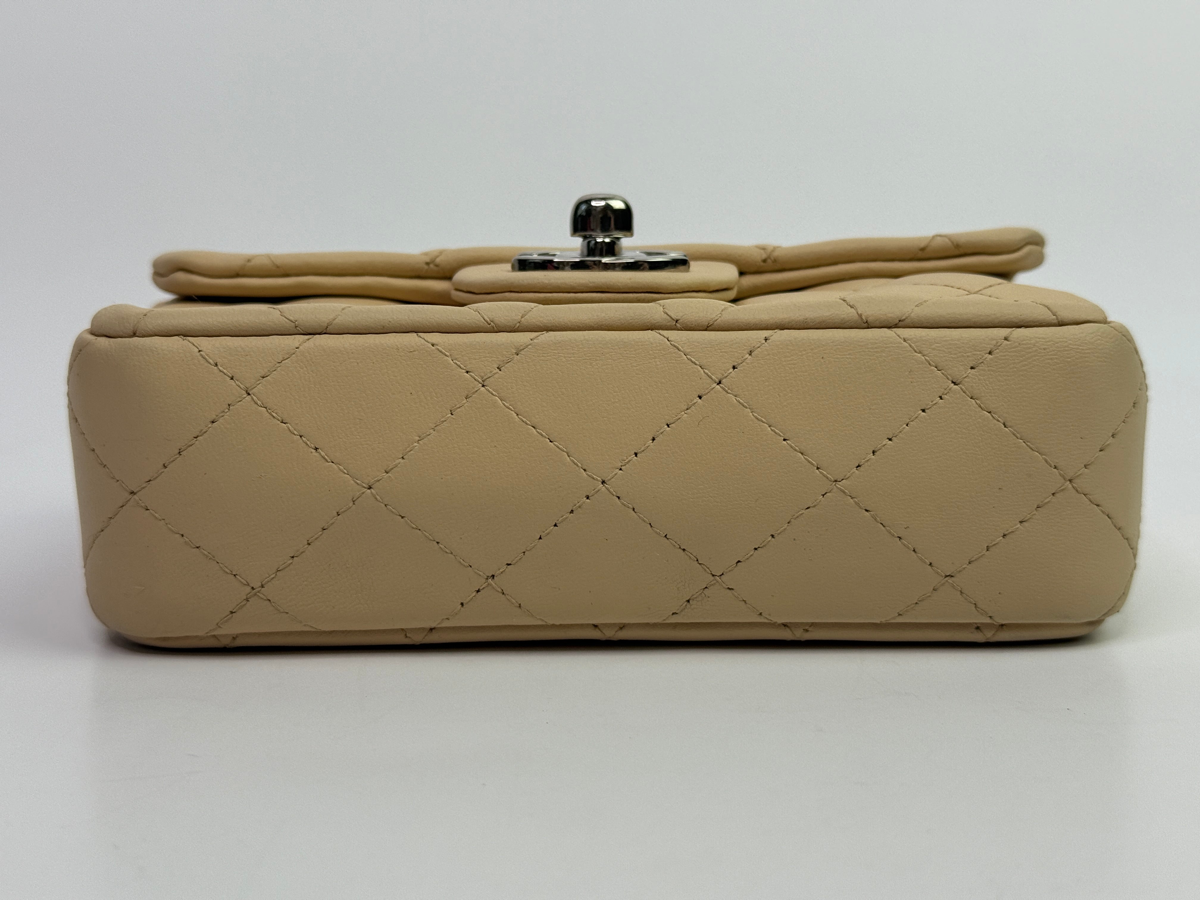 Chanel Super Mini Classic Flap Bag In Beige Lambskin With SHW