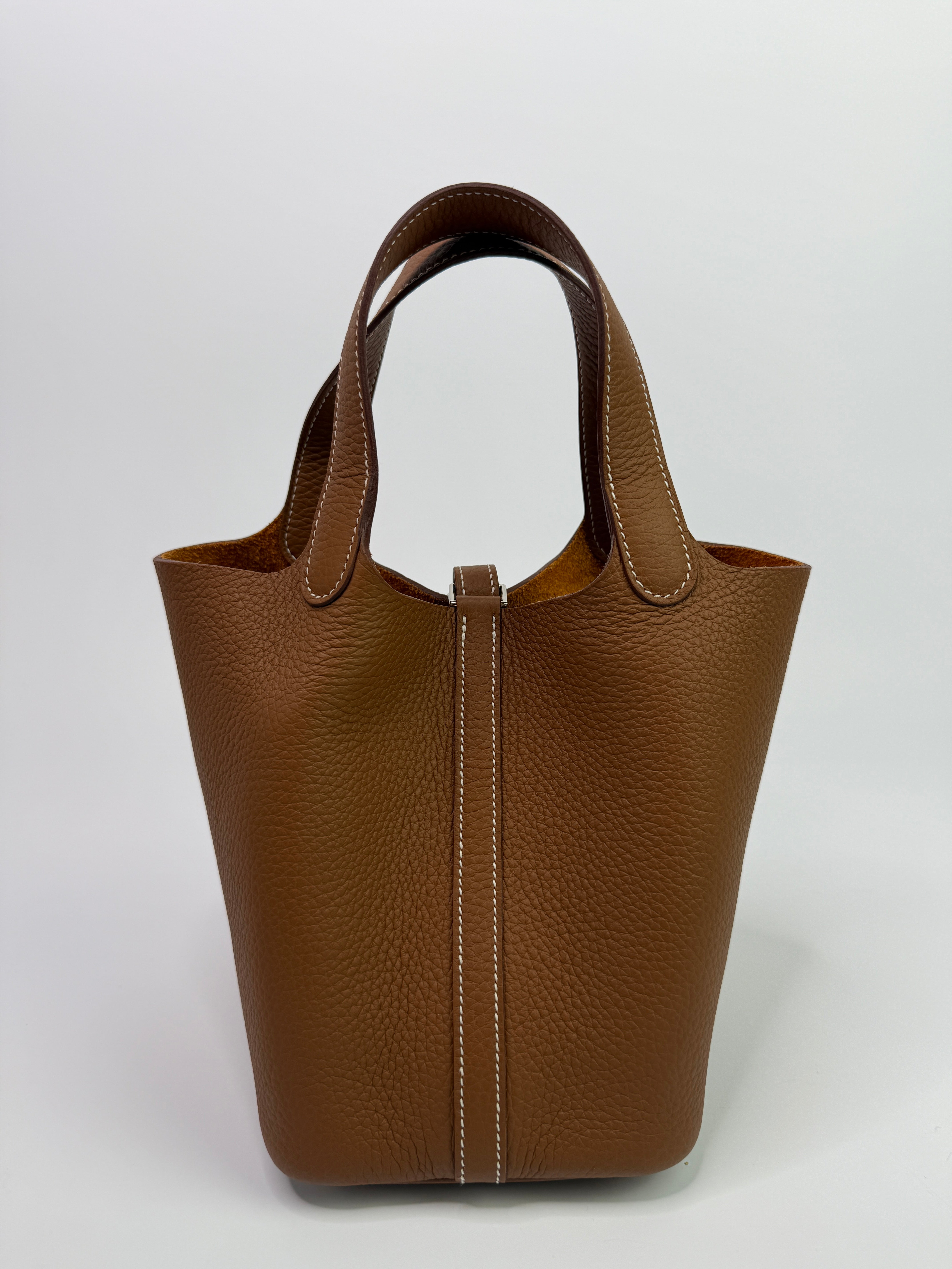 Authentic Pre Loved Hermès Picotin 18 In Gold Clemence With Palladium Hardware New & Unused Condition