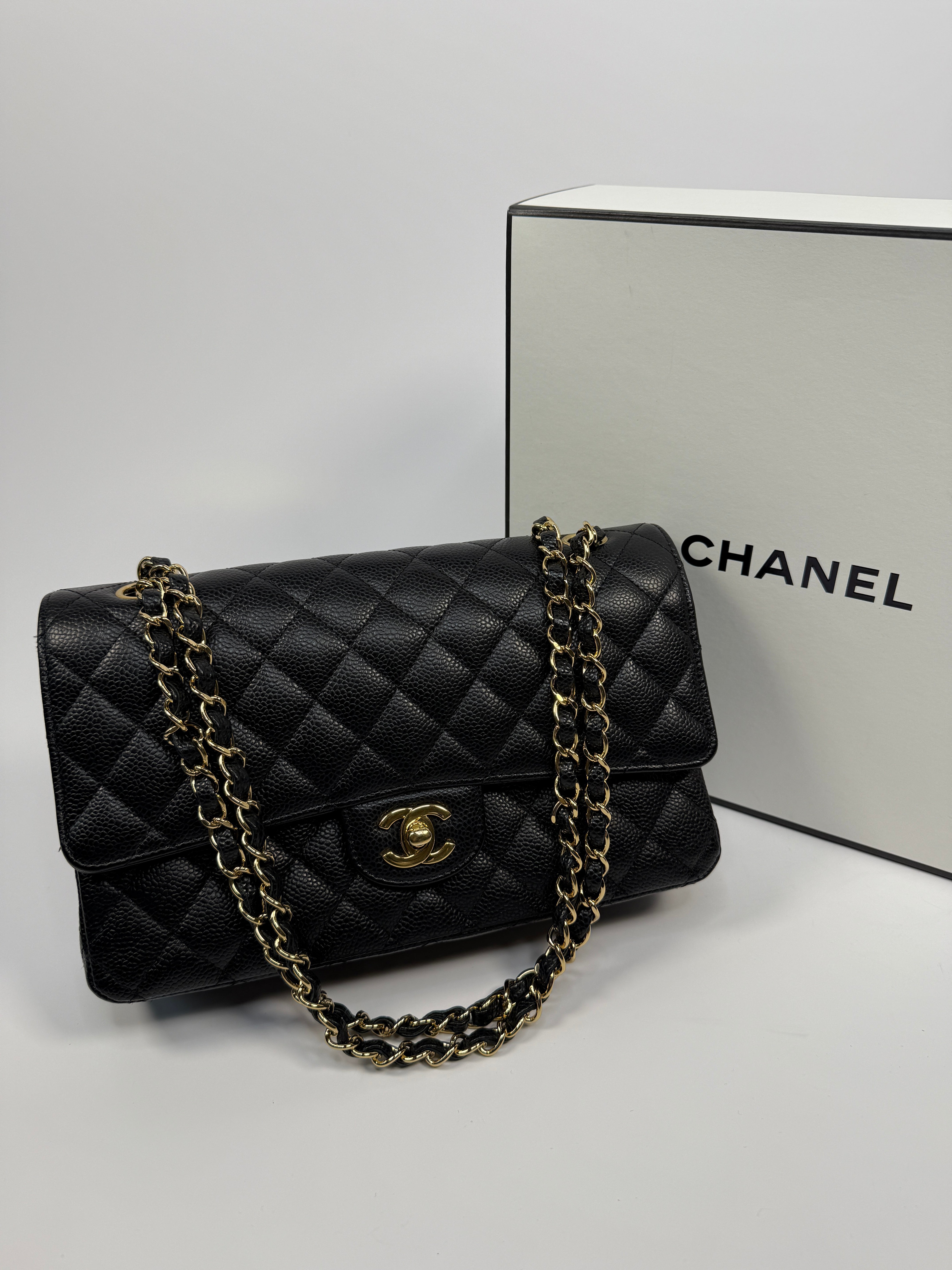 Chanel Medium Classic Double Flap Black Caviar With Gold Hardware, Authentic And Preloved In Excellent Condition