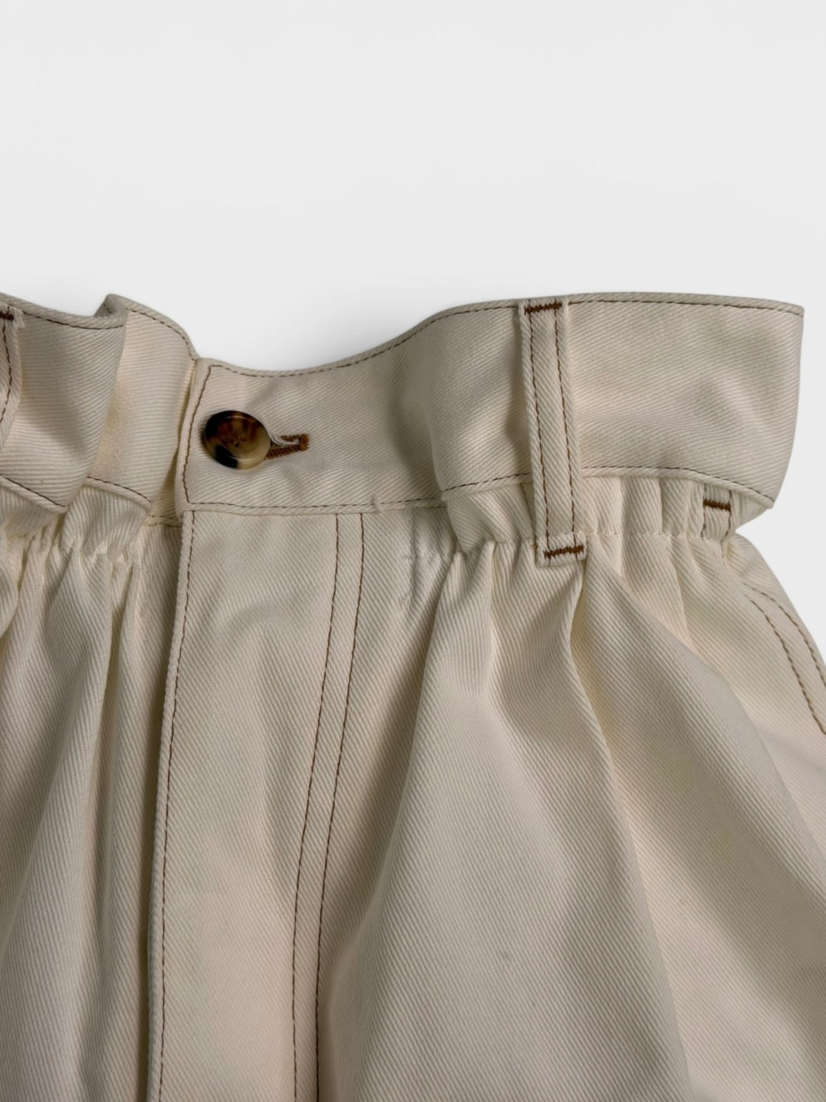 Miu Miu Paperbag Waist Shorts In Cream Denim (Size 38/UK6) 100% authentic and preloved in excellent condition