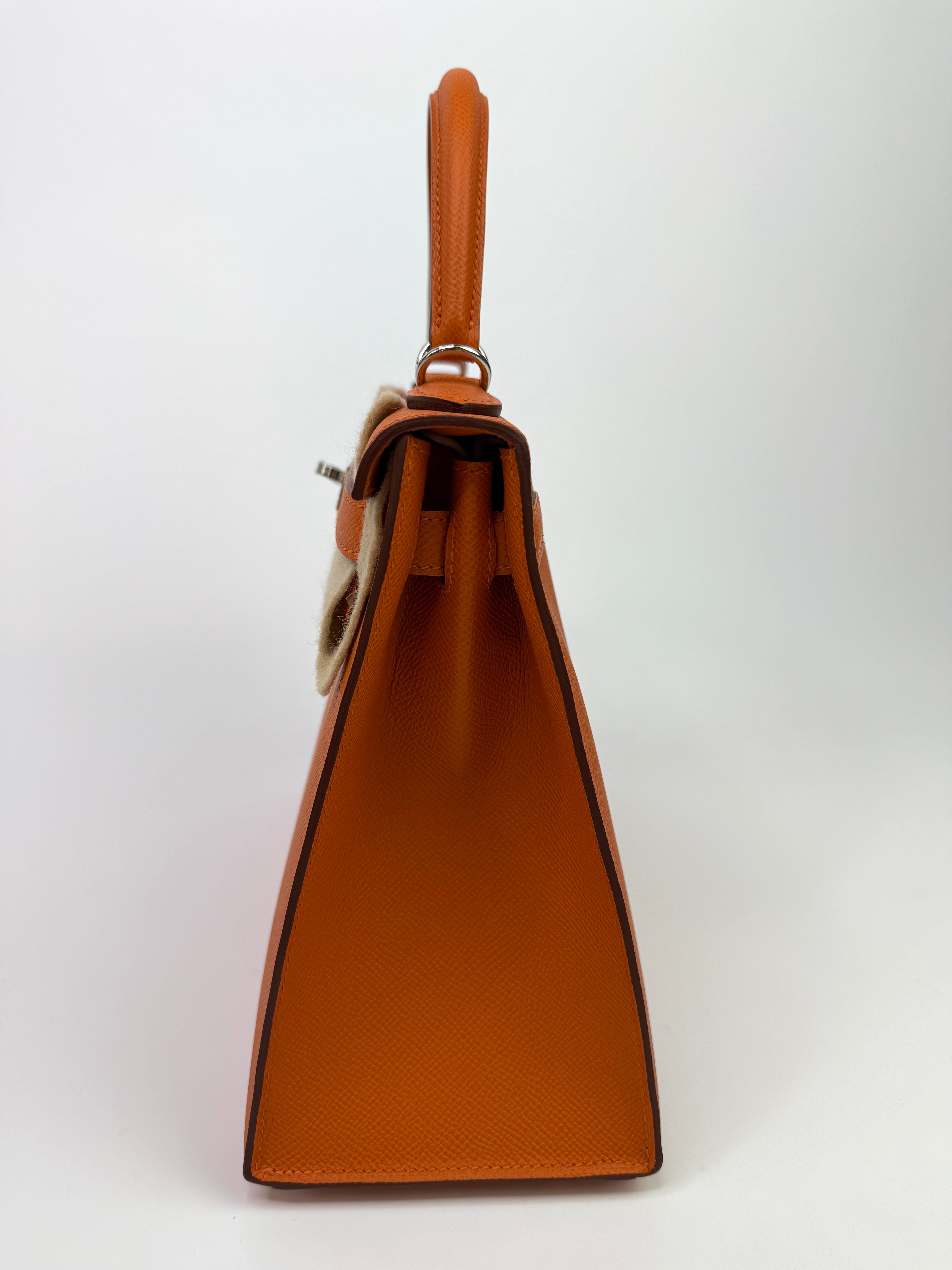 Authentic Pre Loved Hermès Kelly 28 In Orange Epsom Leather With Palladium Hardware New & Unused Condition