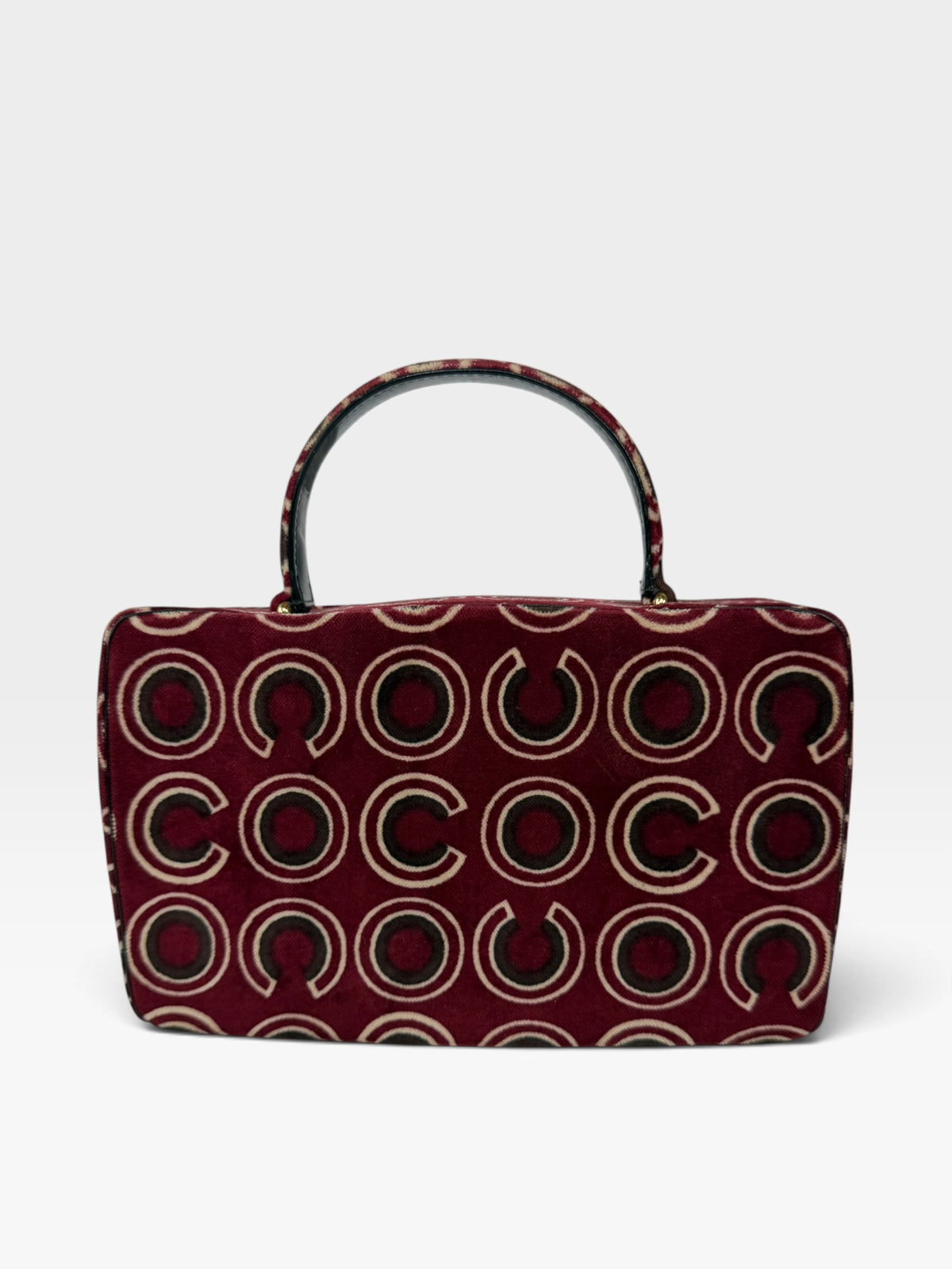 Chanel Coco Print Velvet Top Handle Flap In Burgundy With Gold Hardware