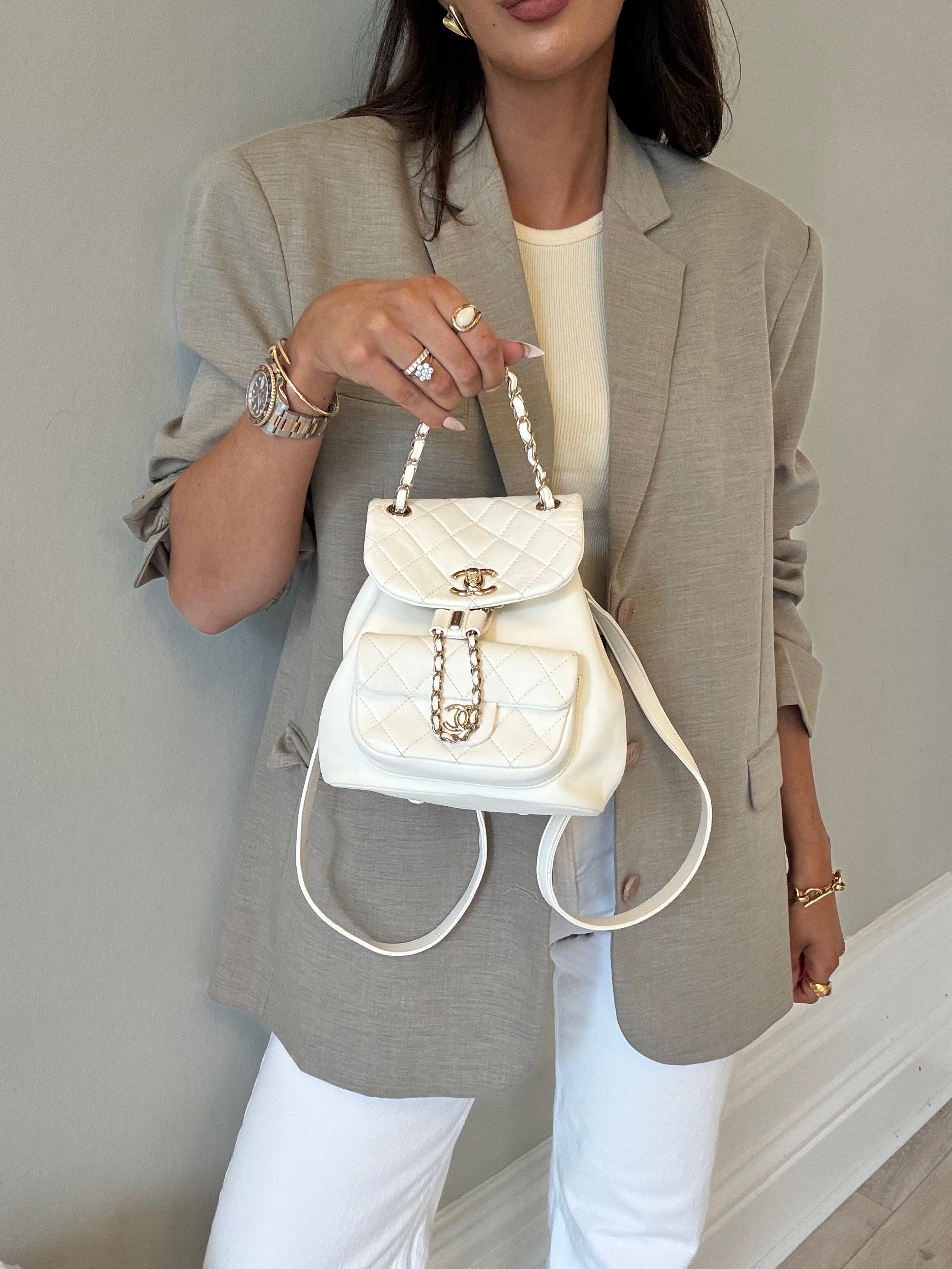 Chanel Duma Backpack In White Calfskin Leather With PGHW