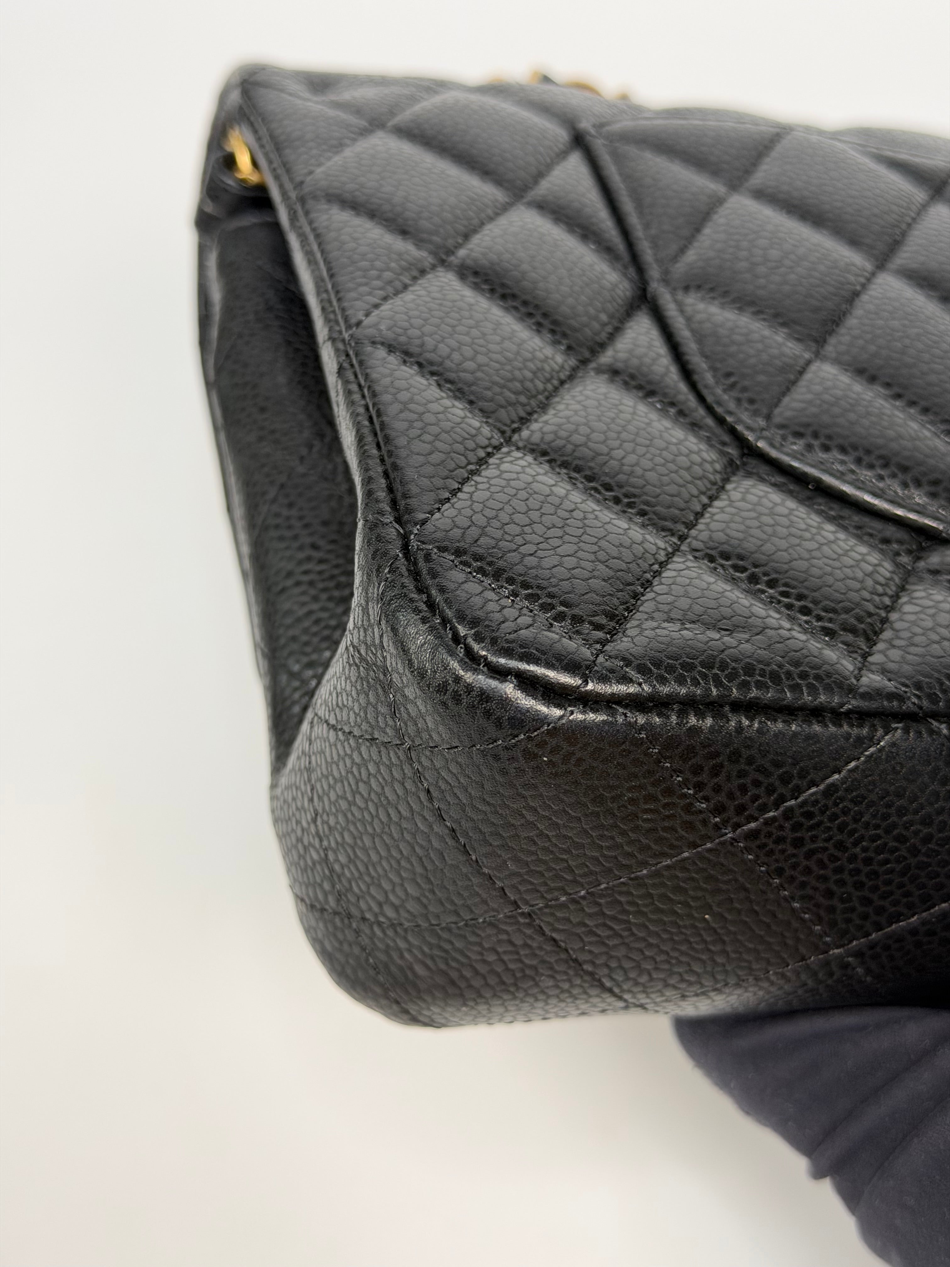Chanel Medium Classic Double Flap Black Caviar Leather With Gold Hardware. Authentic and preloved in excellent condition