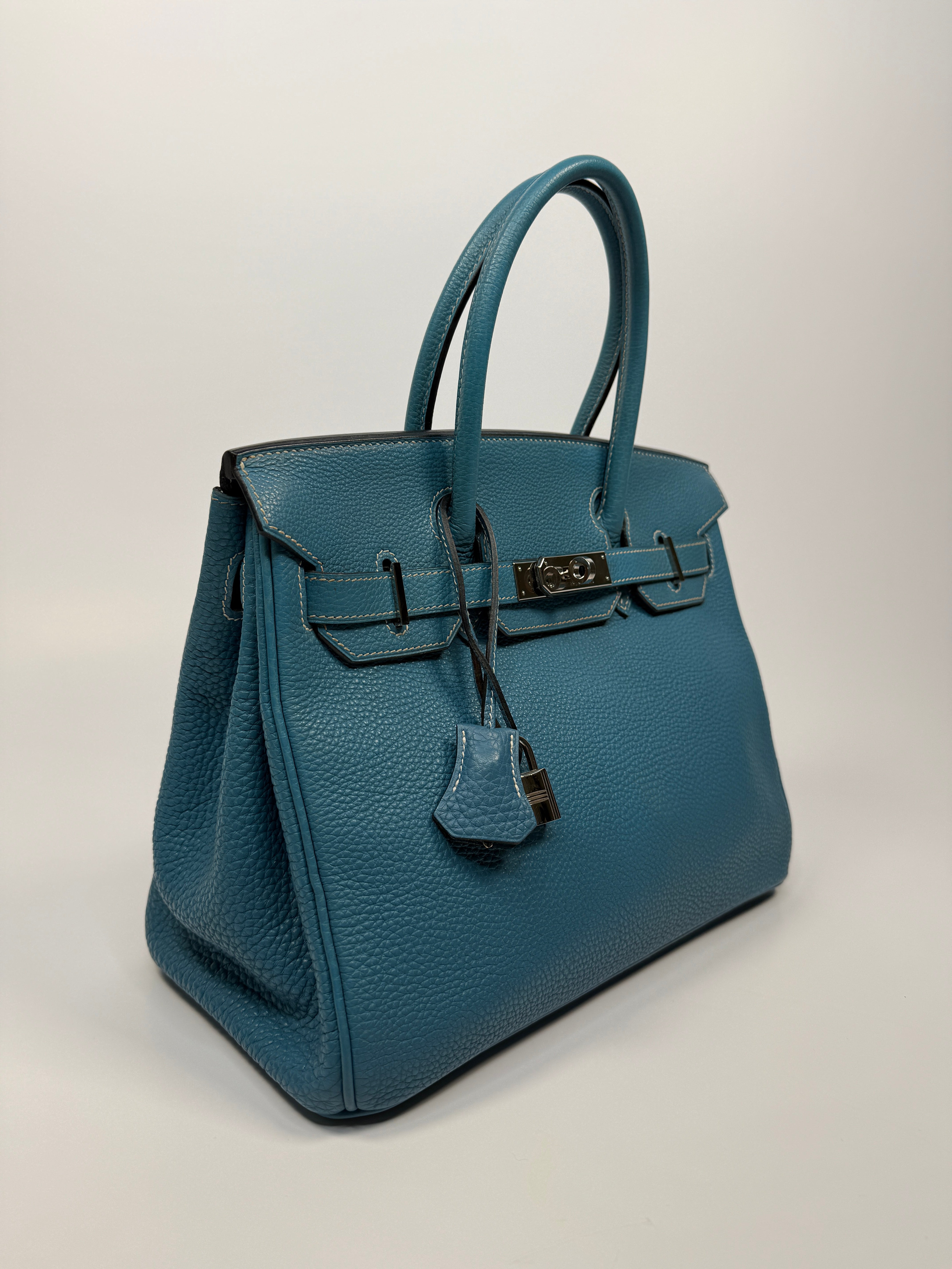 Authentic Pre Loved Hermès Birkin 30 In Blue Jean Togo Leather With Palladium Hardware Excellent Condition
