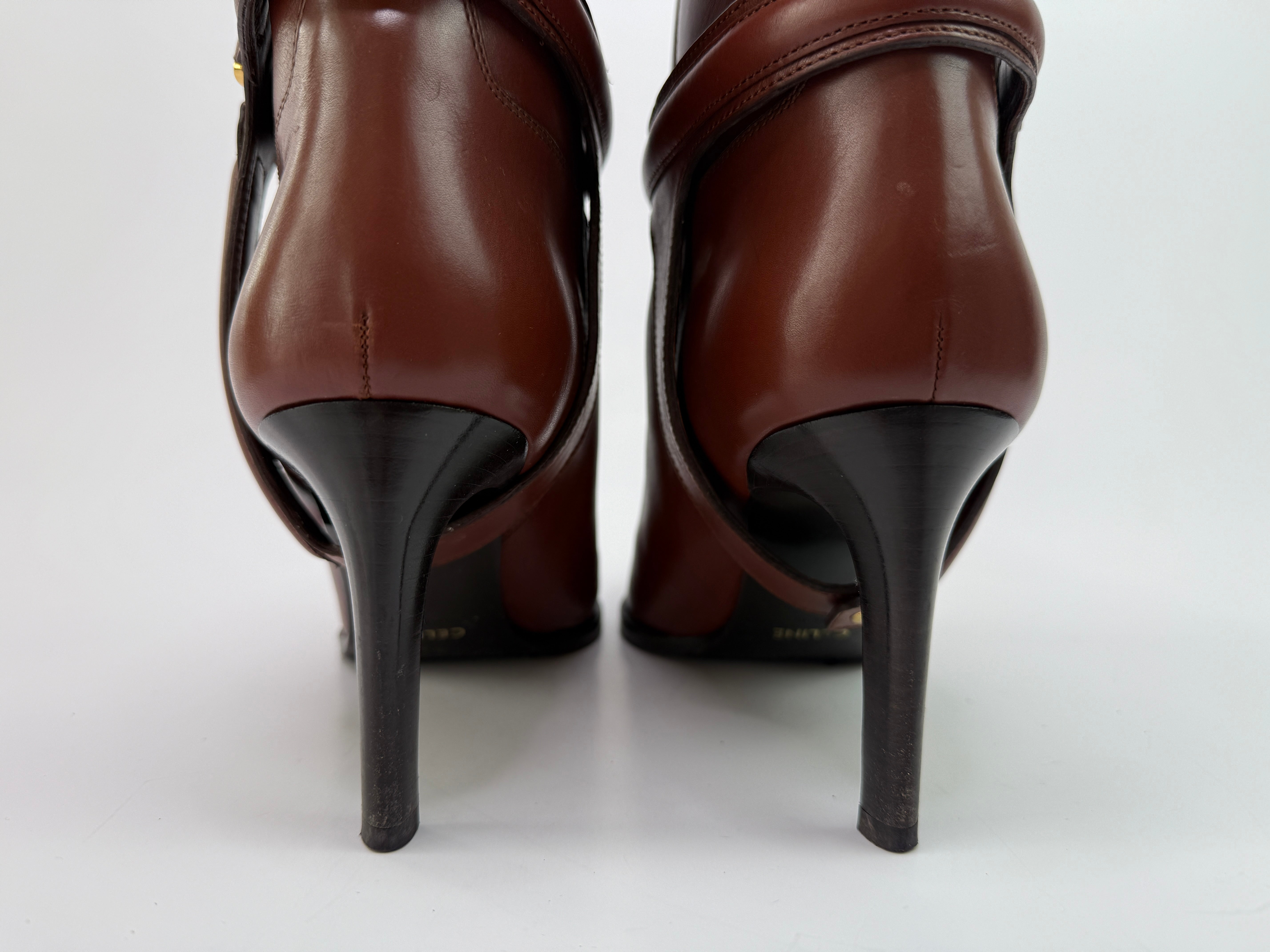 Celine Brown Triomphe Harness 80 Leather Boots (Size 41/UK8)