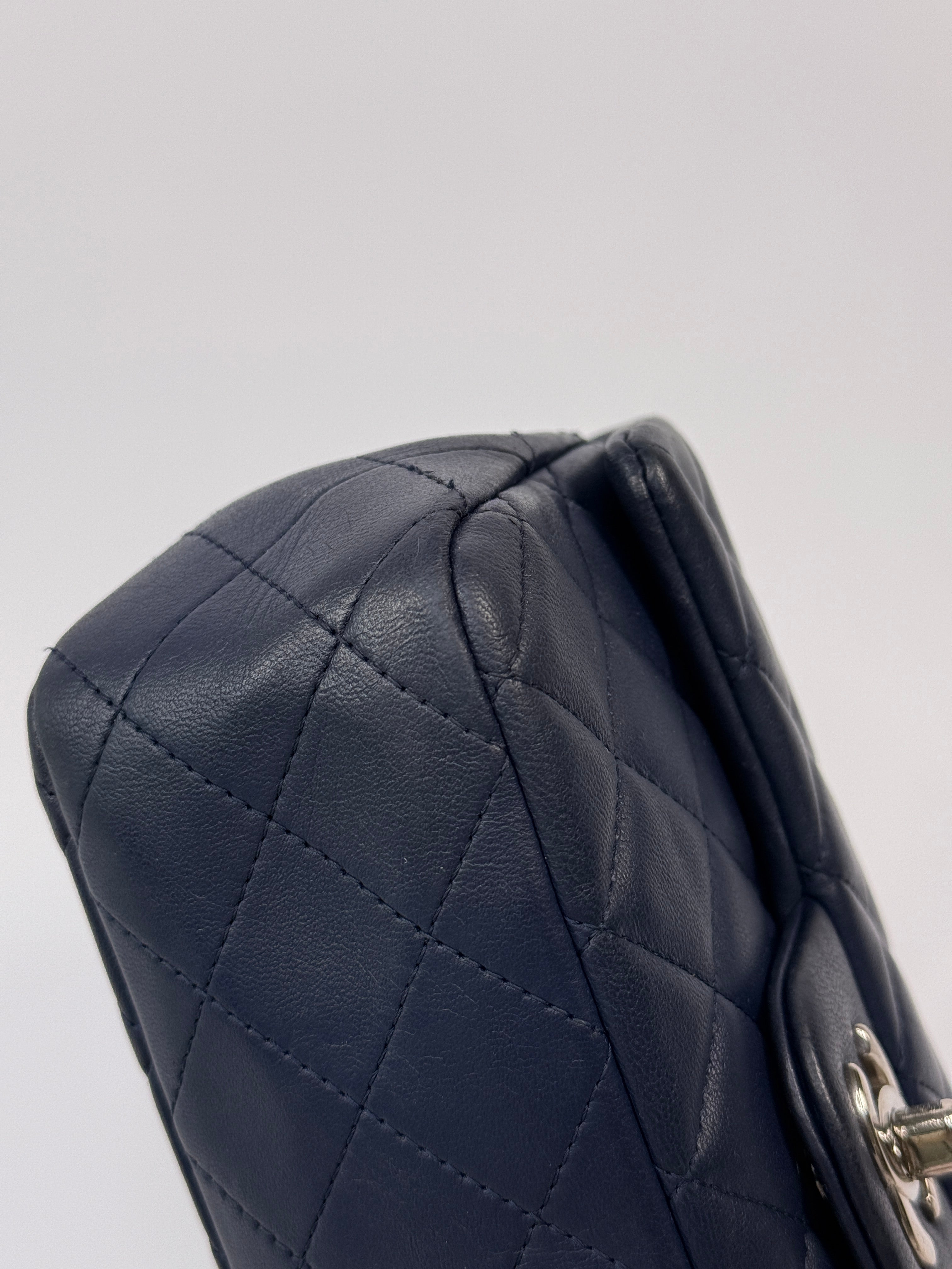 Chanel Mini Rectangle Flap Bag In Navy Lambskin With Silver Hardware
Pre Loved & Authentic