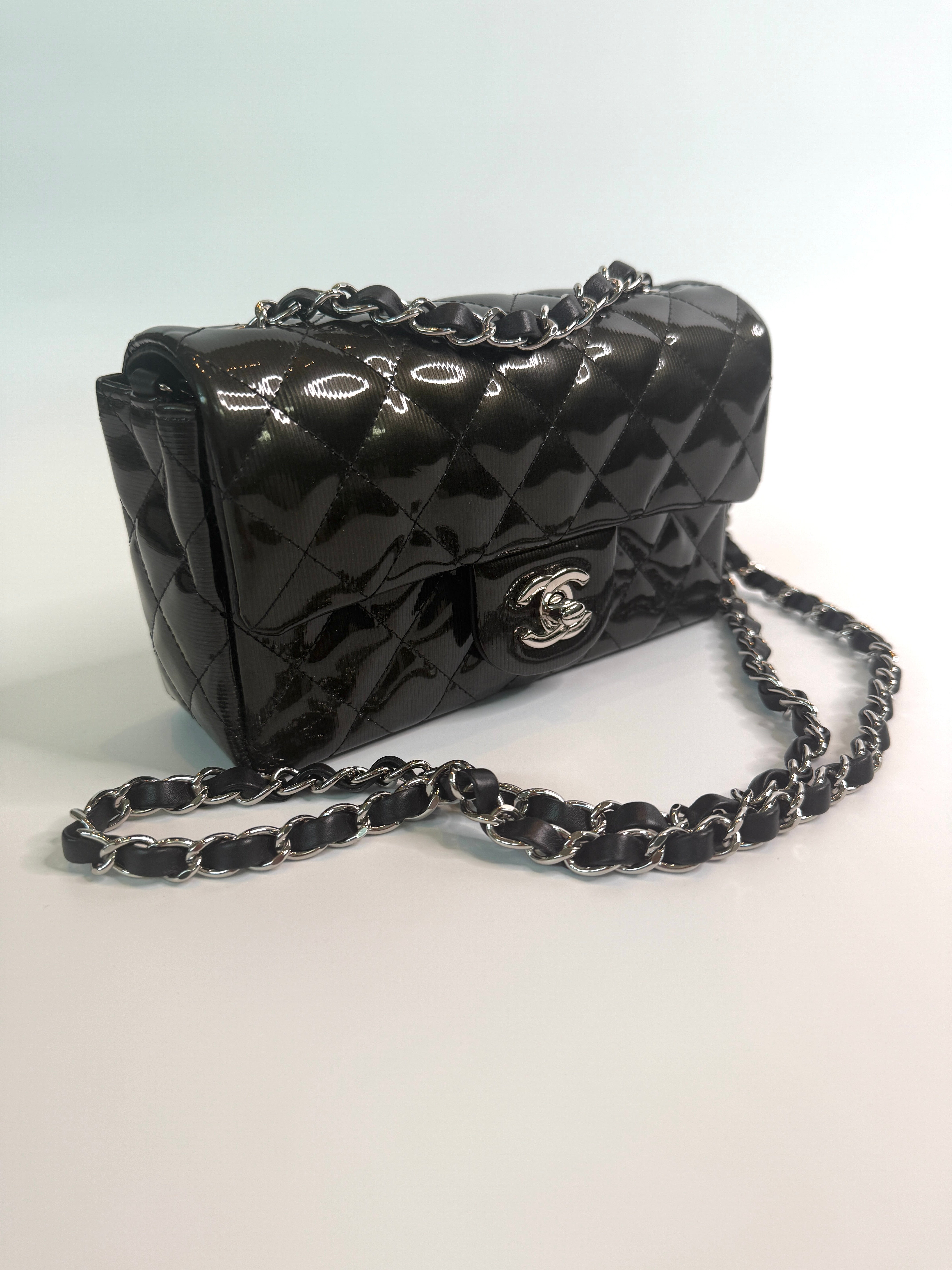 Chanel Mini Rectangle In Gunmetal Patent With SHW