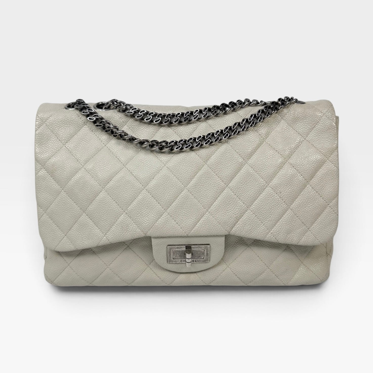 Chanel Reissue Single Flap In Ecru Caviar Leather With Silver Hardware