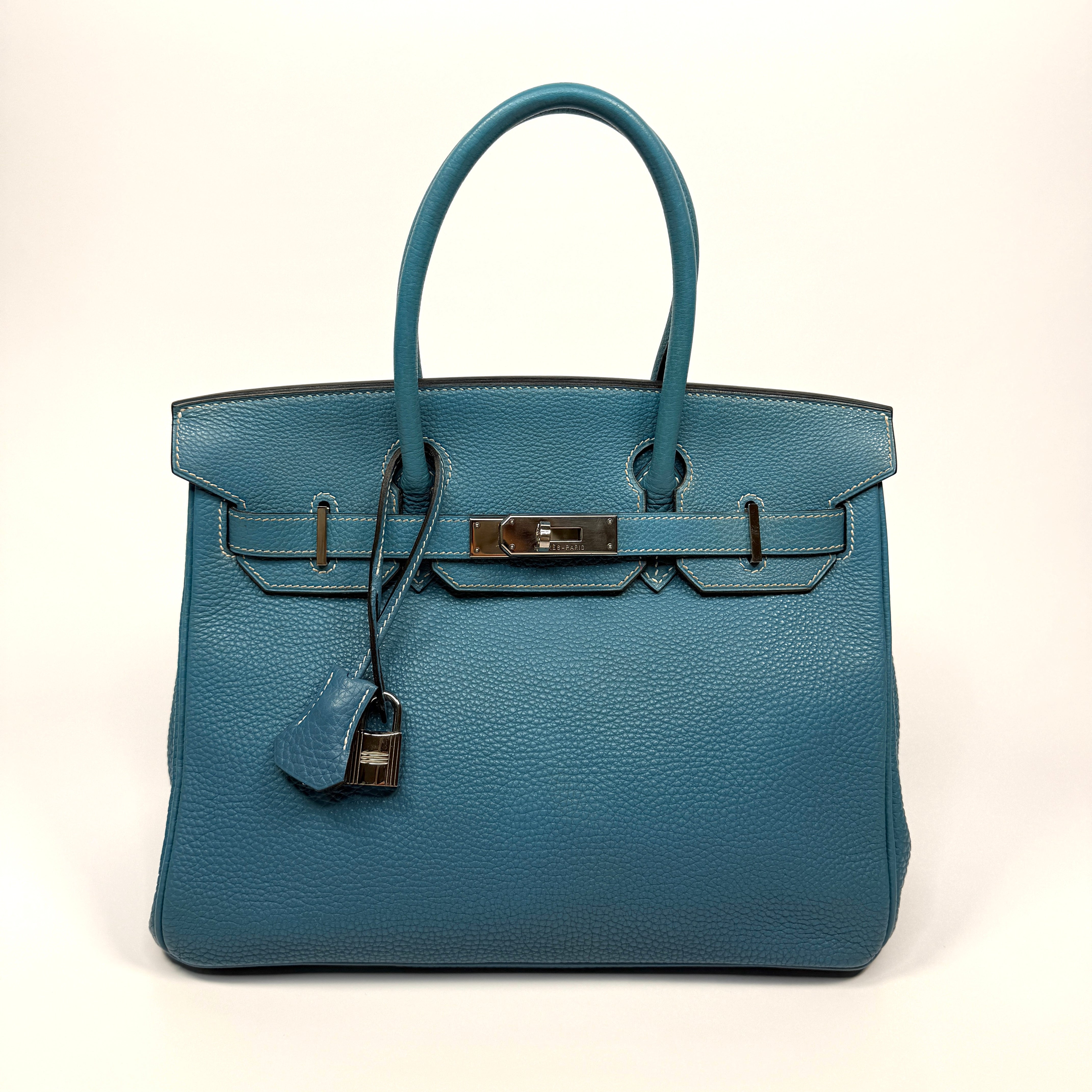 Authentic Pre Loved Hermès Birkin 30 In Blue Jean Togo Leather With Palladium Hardware Excellent Condition