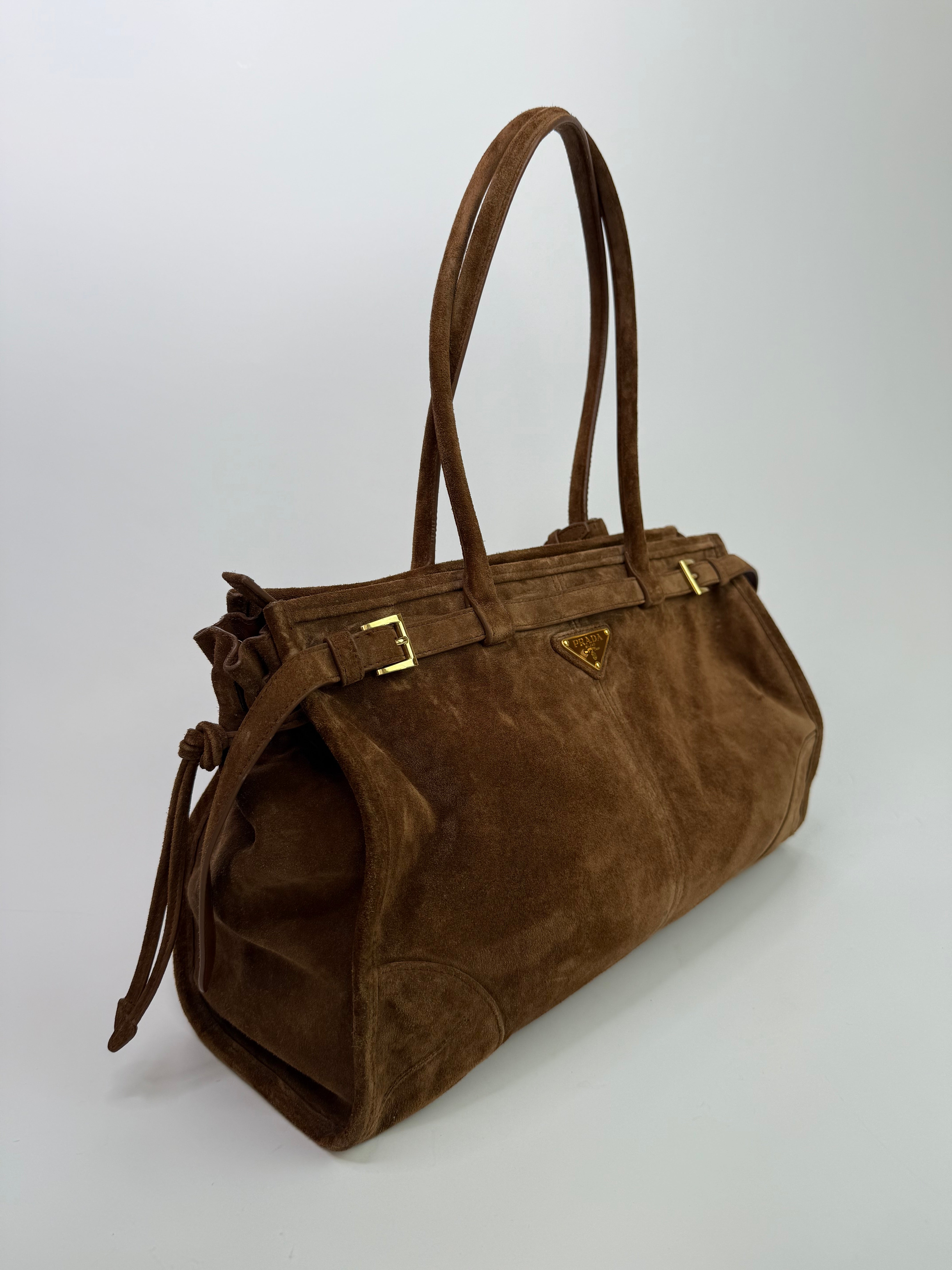 Prada Large Bonnie Suede Handbag