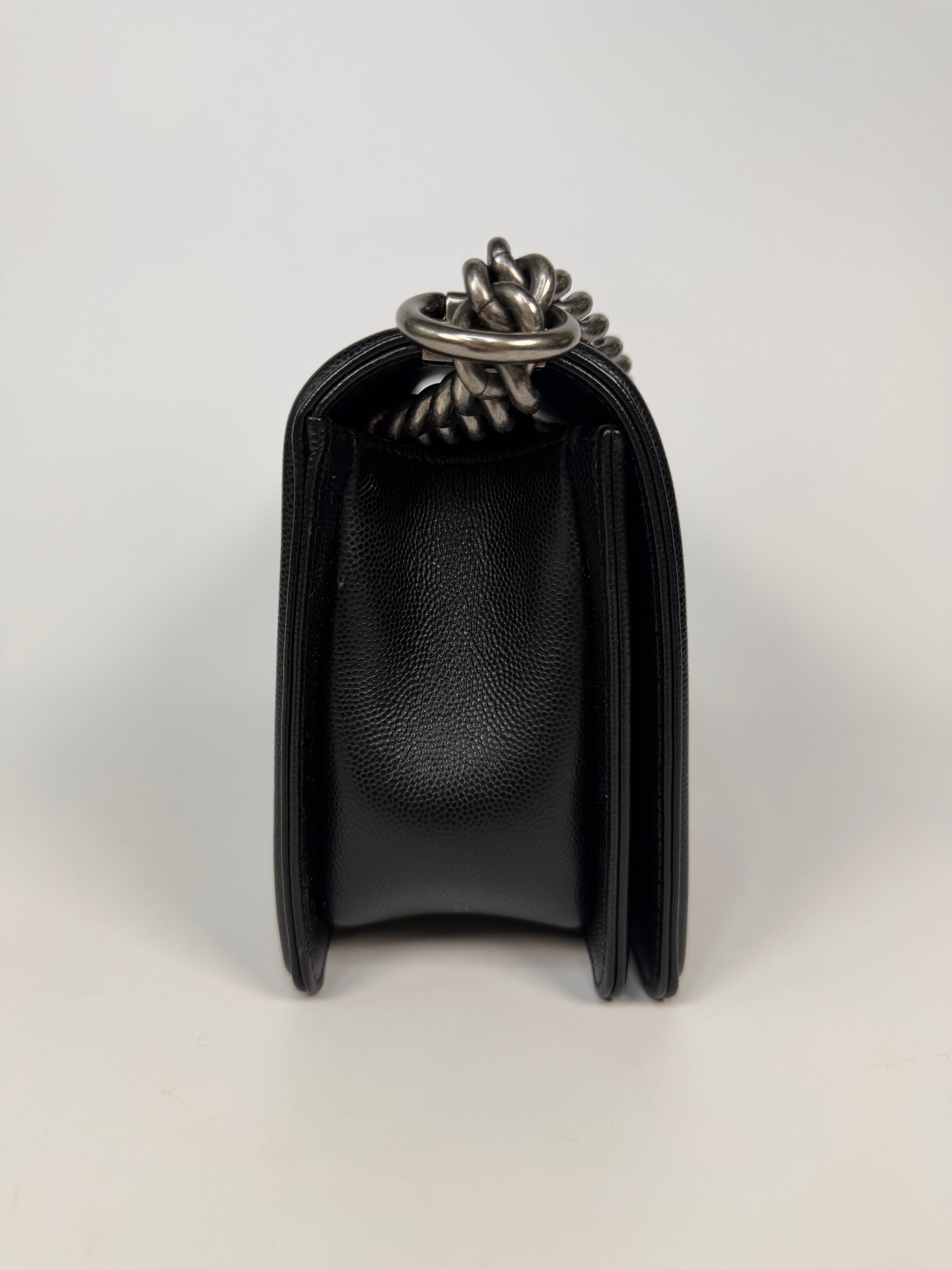Chanel Medium Boy Bag In Black Caviar With Ruthenium Hardware