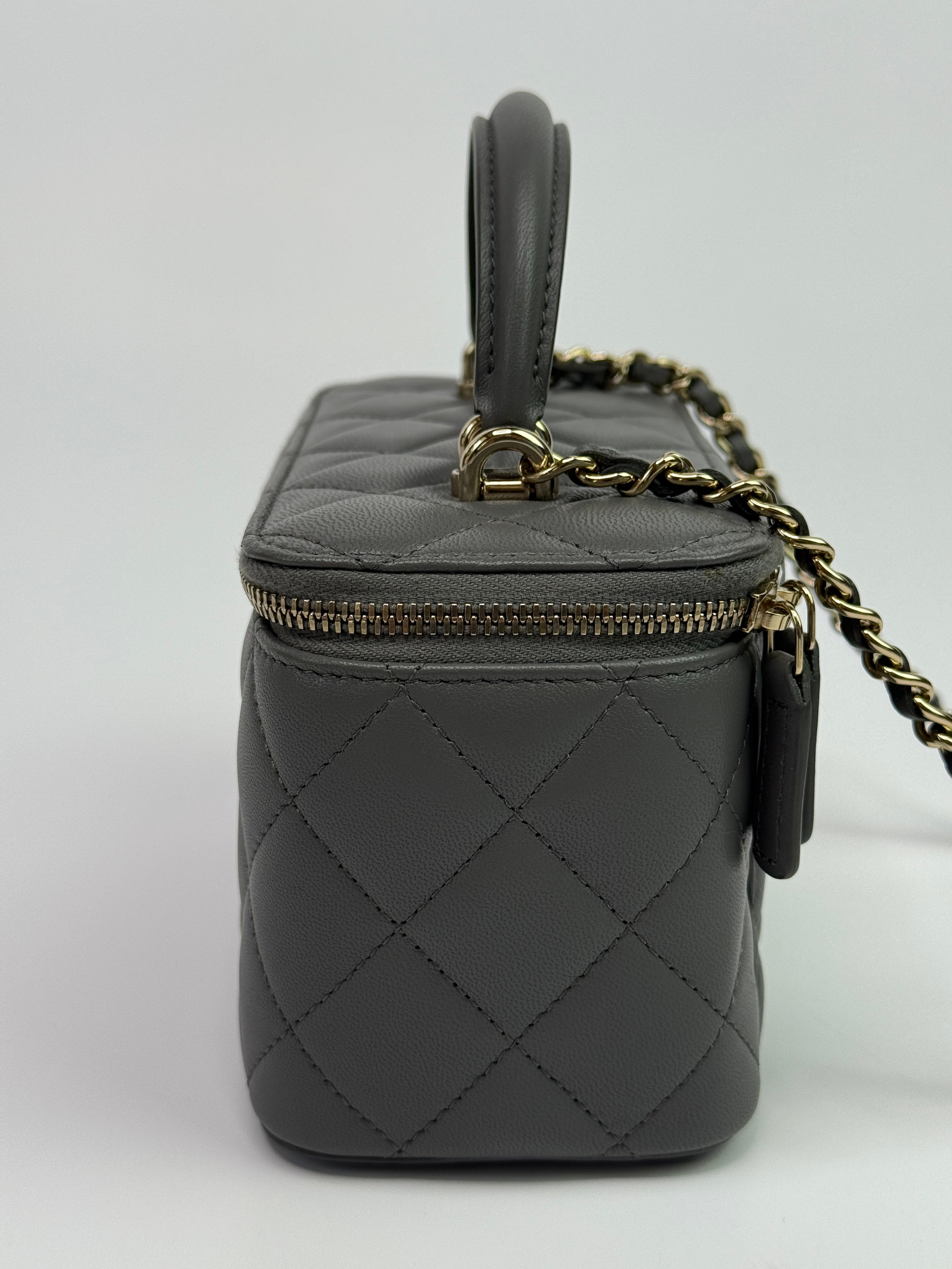 Chanel Vanity Rectangular with Top Handle Grey Lambskin GHW