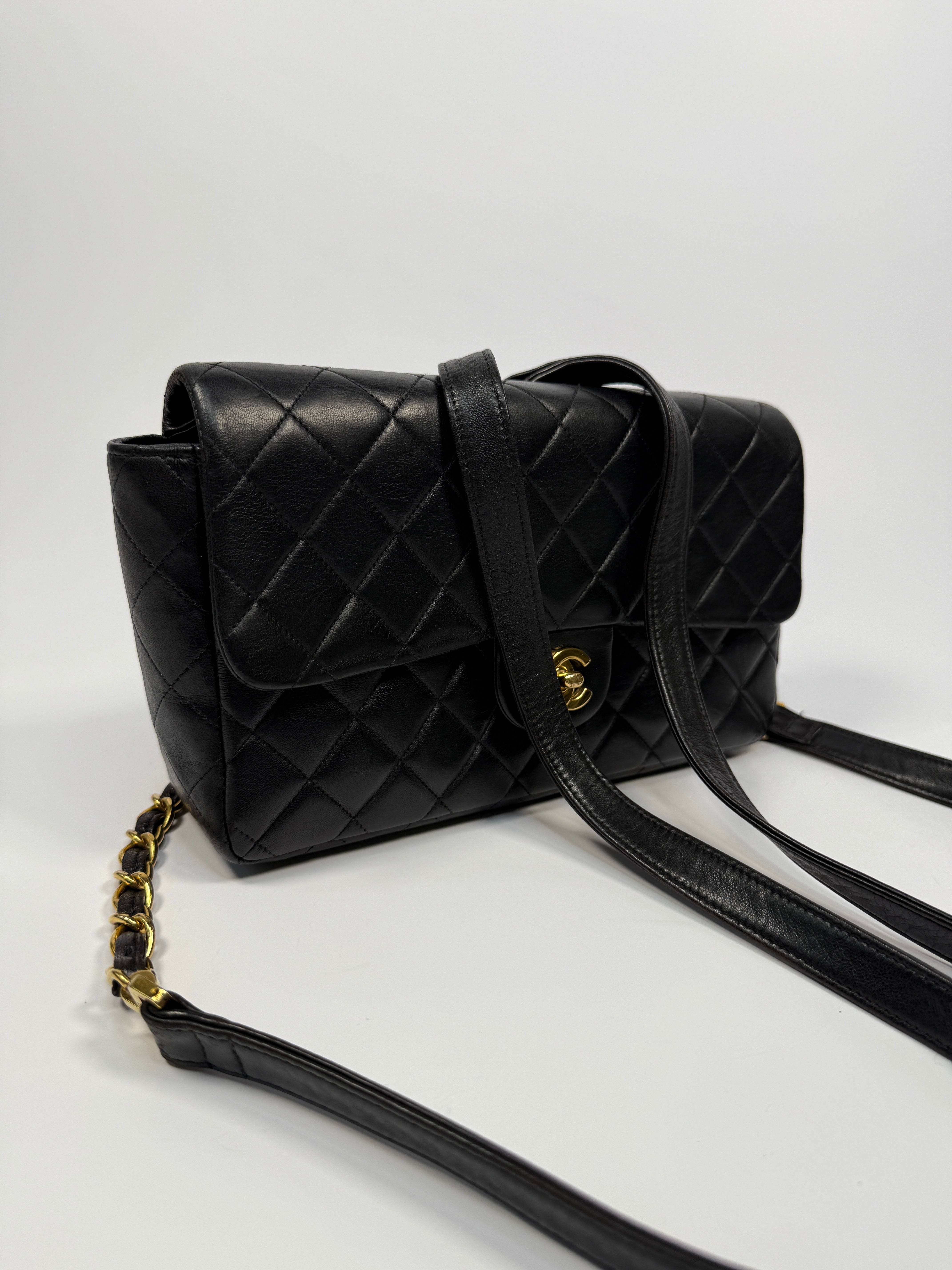 Chanel Medium Classic Vintage Backpack In Black Lambskin With 24kt Gold Hardware, Authentic And Preloved In Excellent Condition