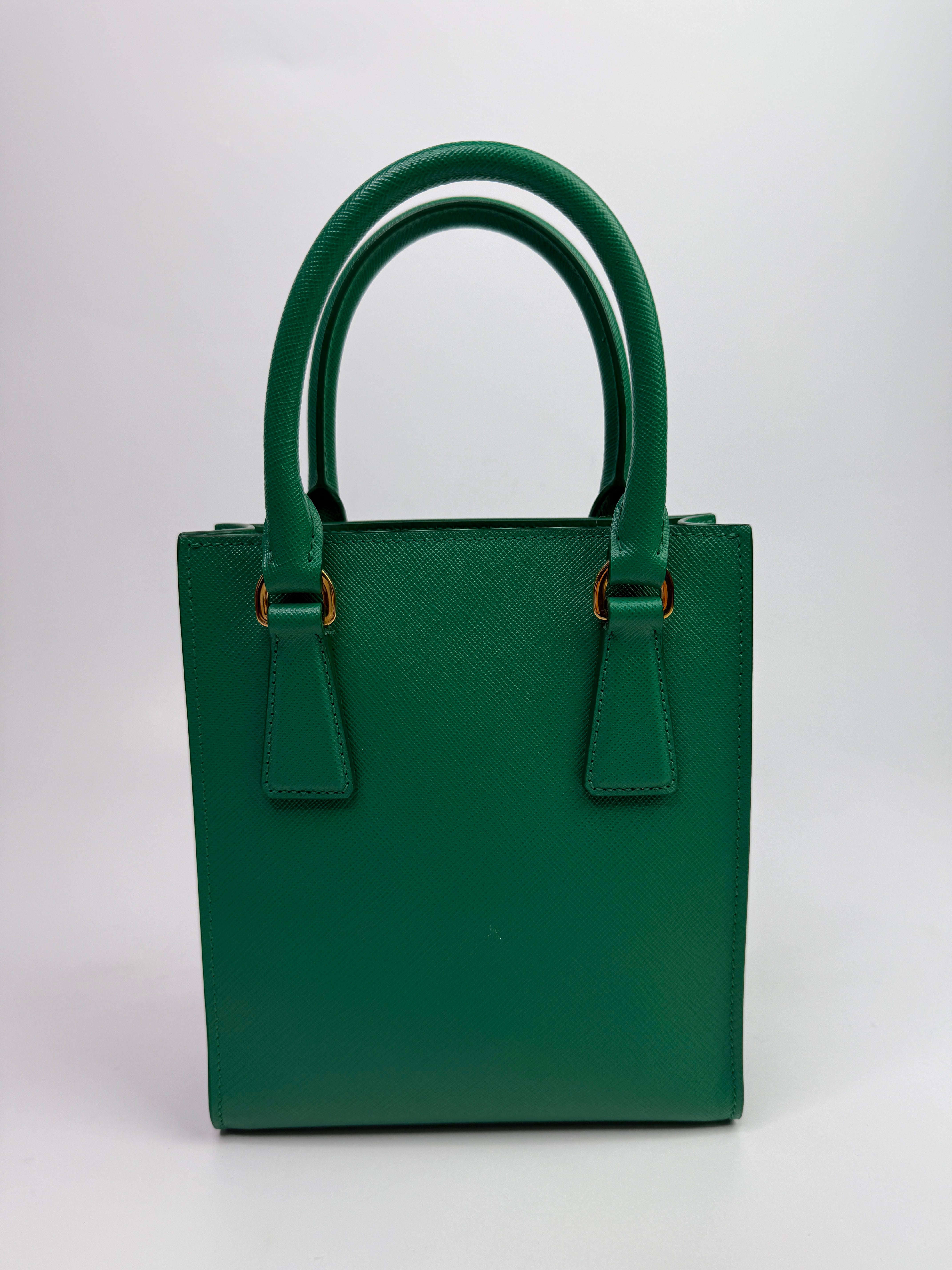 Prada Mini Tote In Green Saffiano Leather