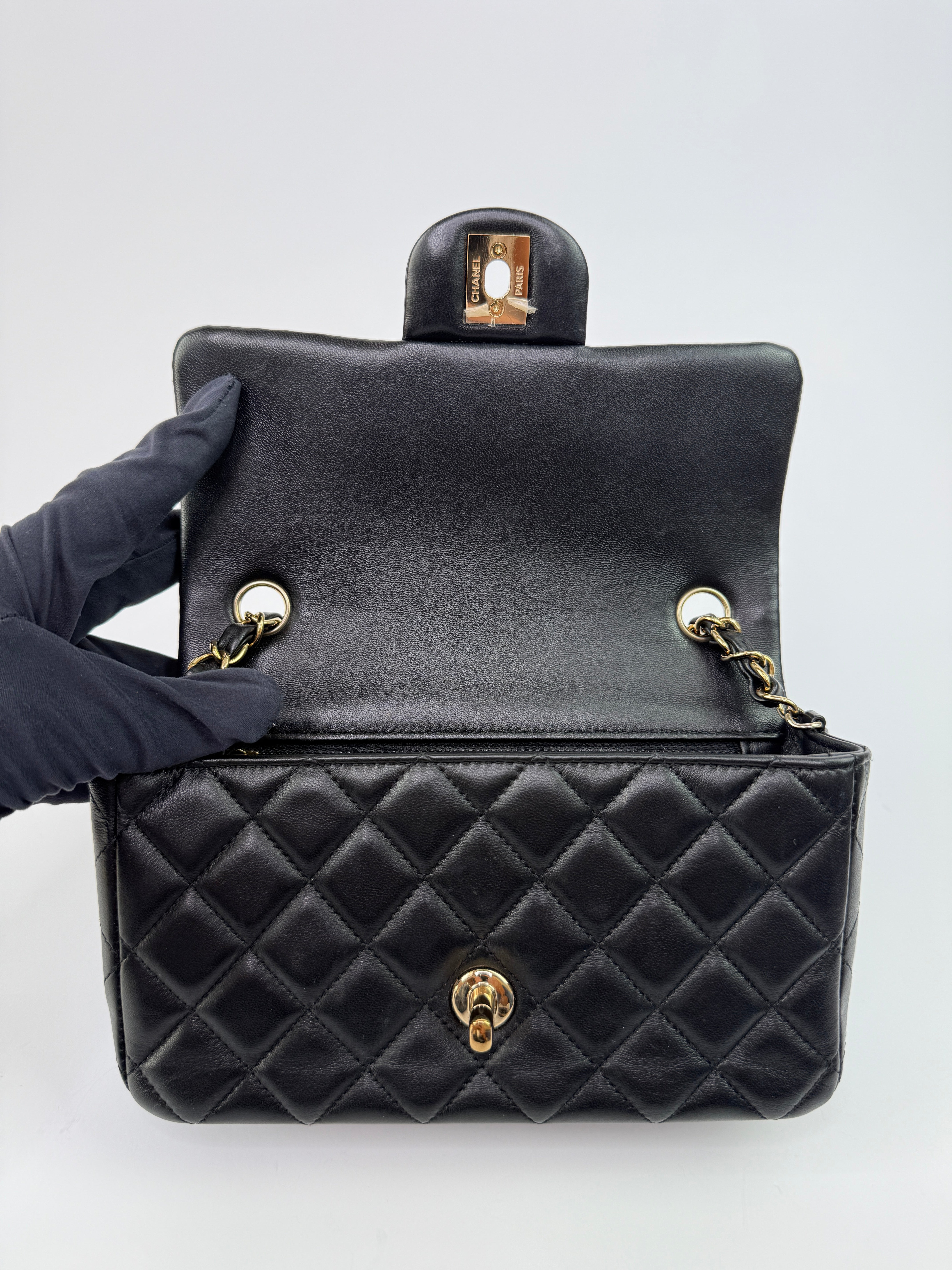 Chanel Mini Rectangle In Black Lambskin With GHW