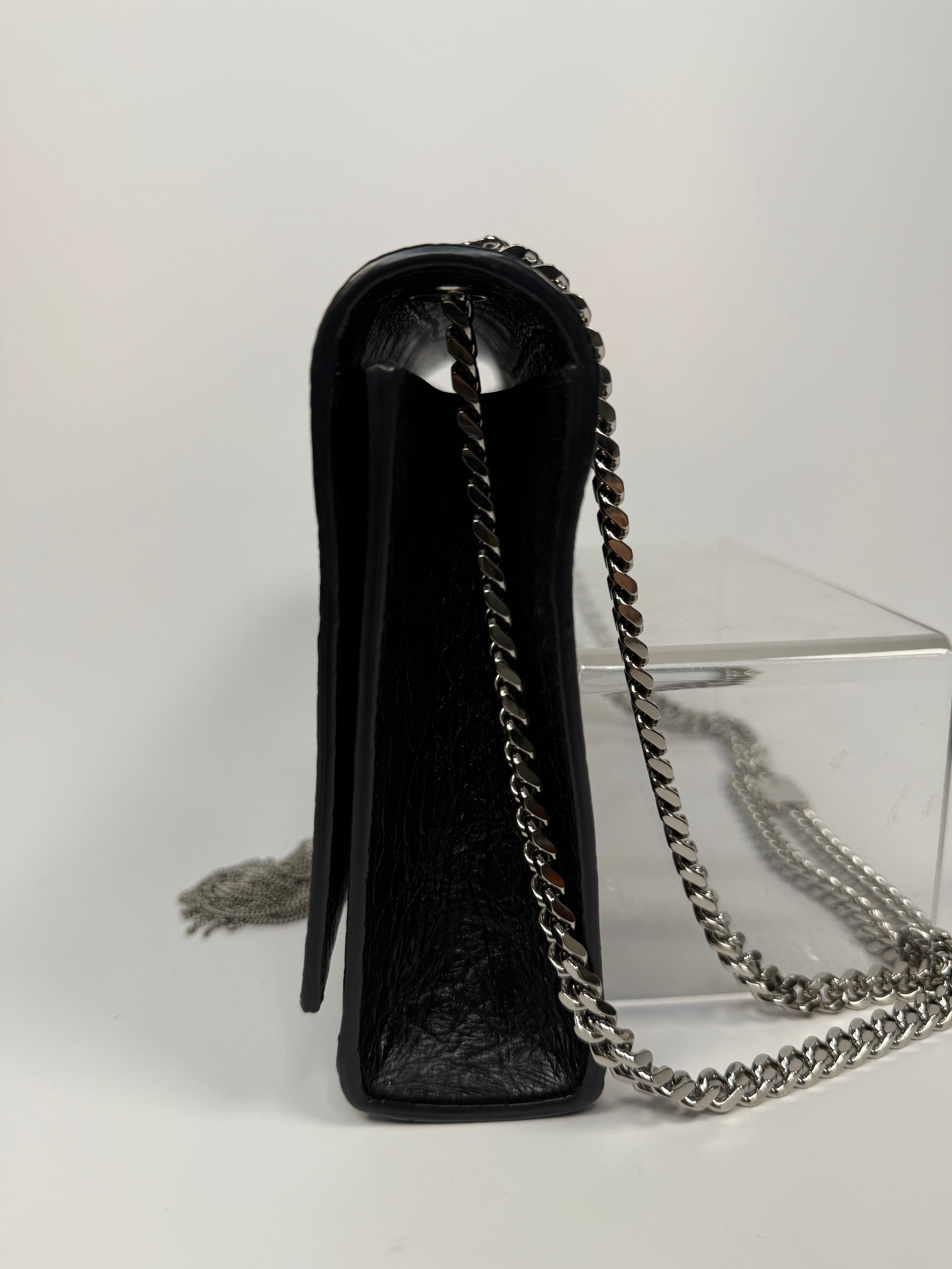 Saint Laurent Black Croc Embossed Kate Tassel Bag With Silver Hardware. Authentic and preloved in excellent condition.