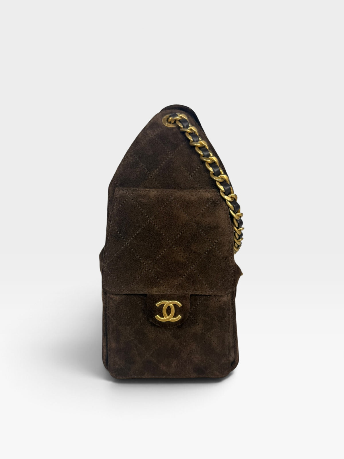 Chanel 25 Small In Brown Suede With Gold Hardware. 100% authentic and preloved in excellent condition