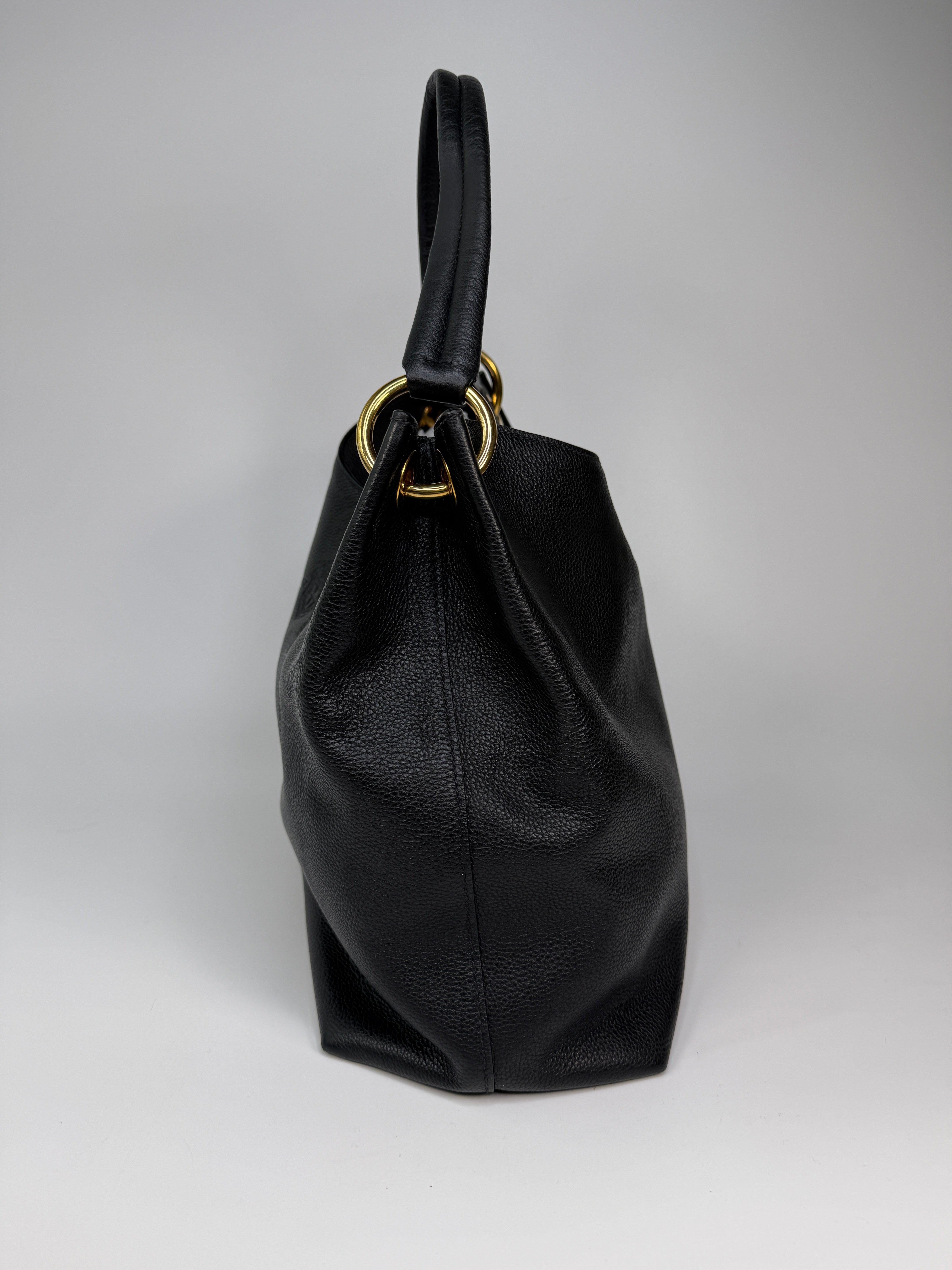 Prada Vitello Phenix Black Leather Logo Embossed Hobo Tote Bag