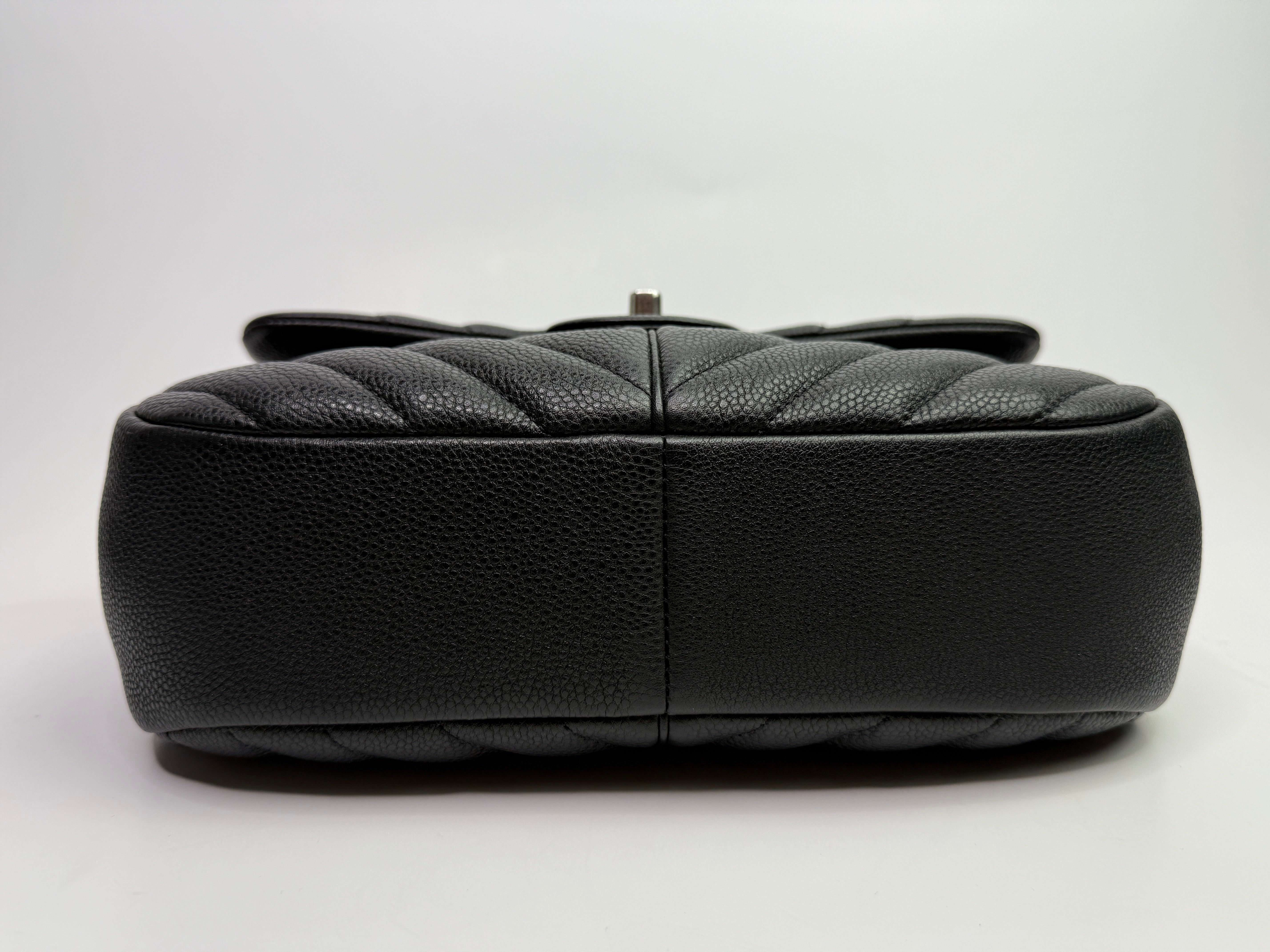 Chanel Seasonal Flap Bag In Black Chevron Caviar Leather With SHW