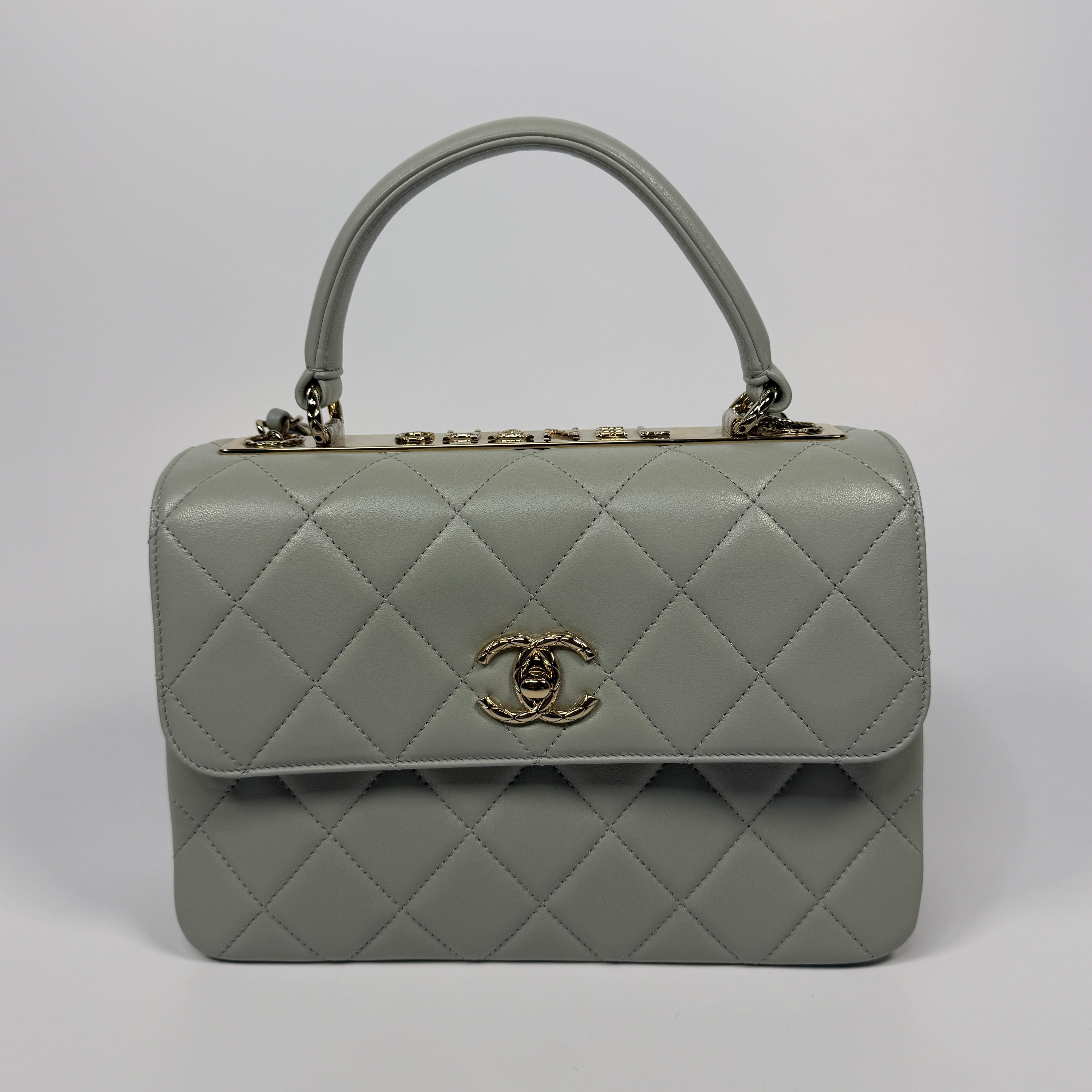 Chanel Small Trendy Top Handle Flap Bag In Glacier Lambskin With Gold Hardware Authentic and preloved in excellent condition