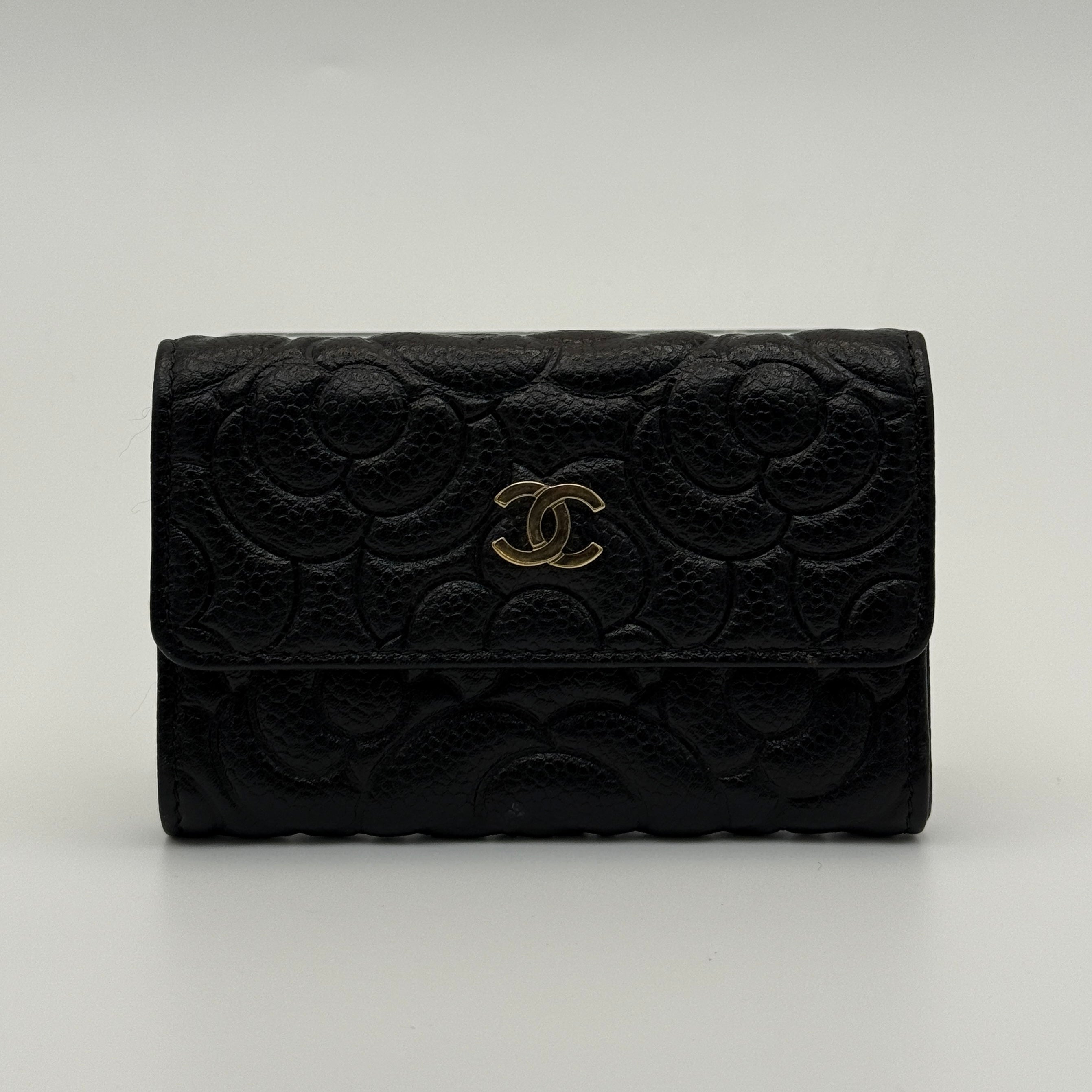 Chanel Classic Black Caviar Camelia Coin Wallet