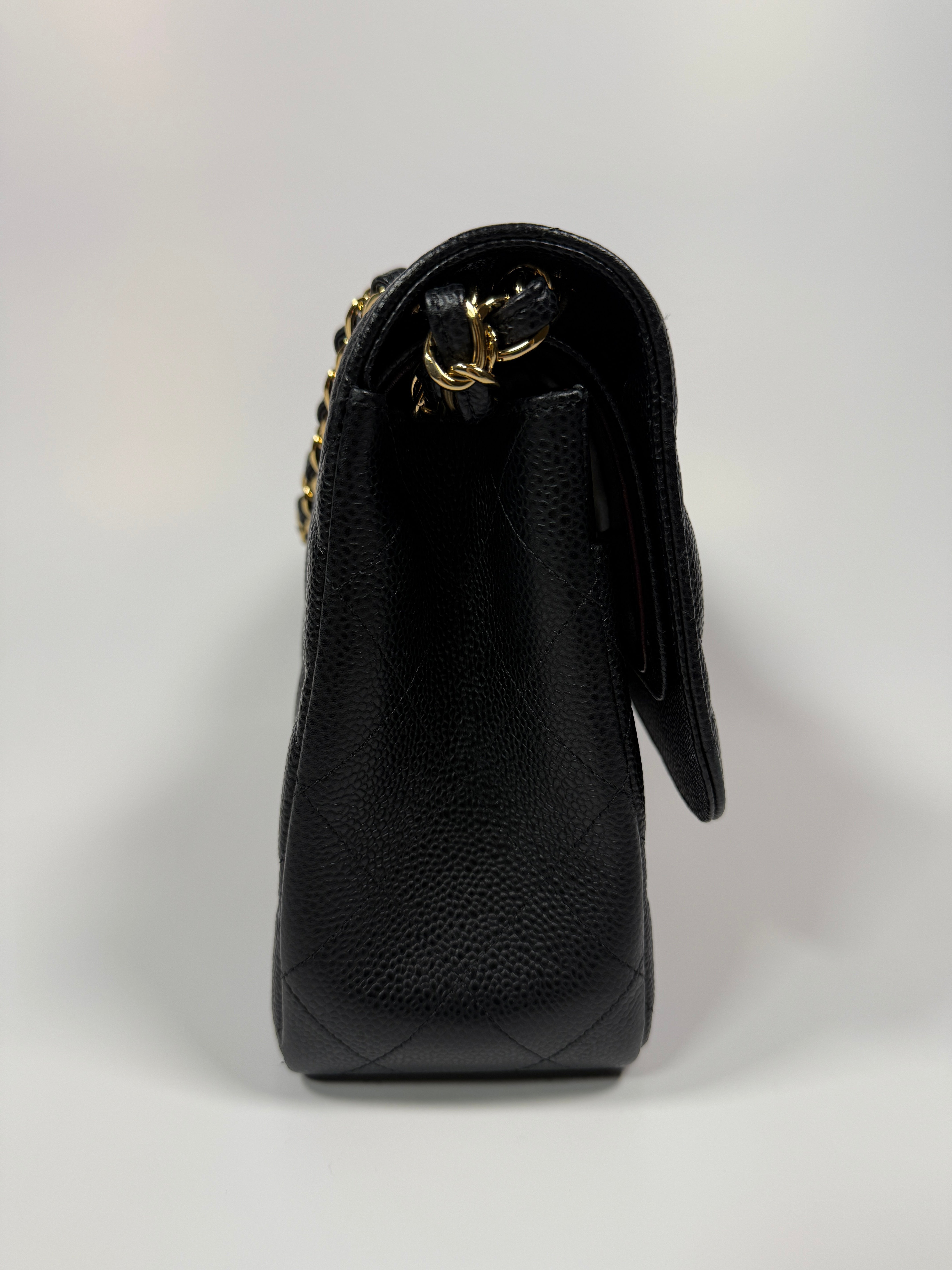 Chanel Classic Jumbo Flap Bag In Black Caviar Leather With GHW