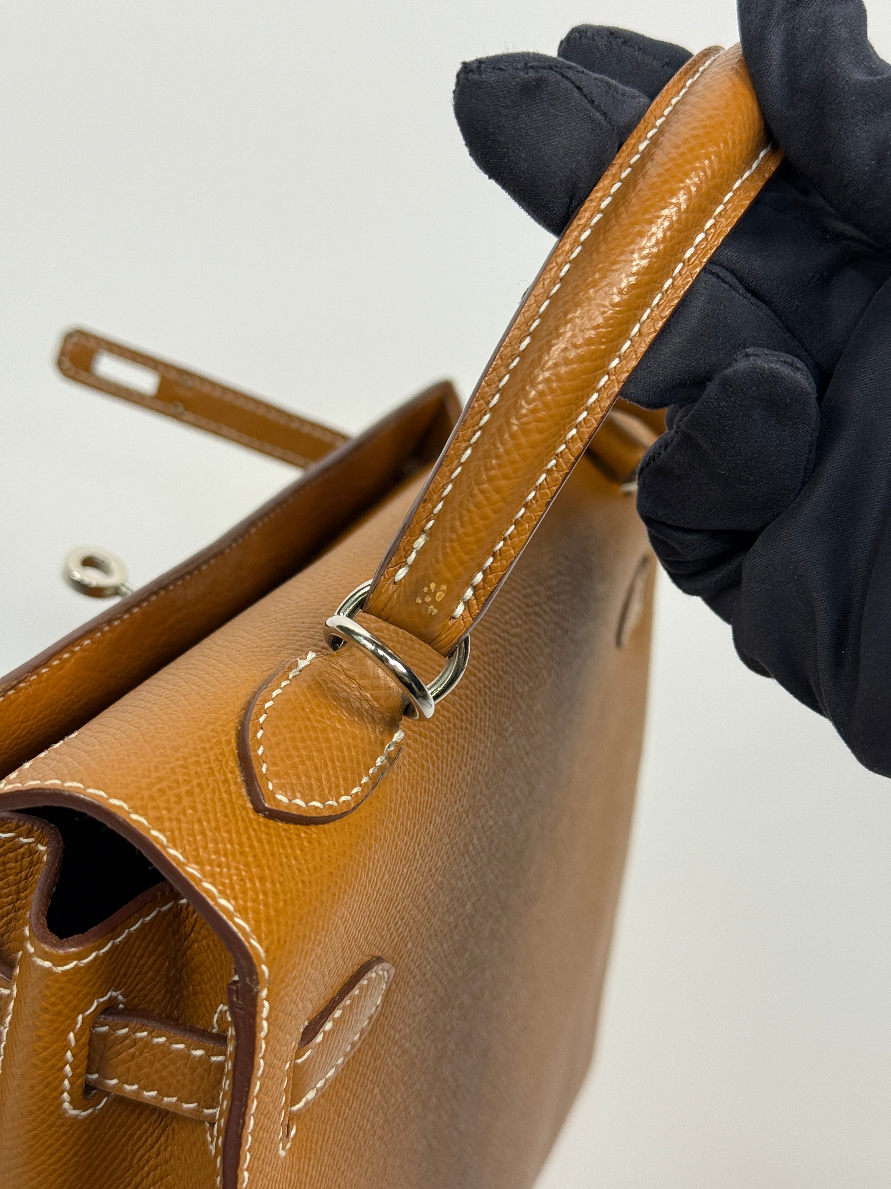 Authentic Pre Loved Hermès Kelly 25 Sellier In Gold Epsom Leather With Palladium Hardware Excellent Condition