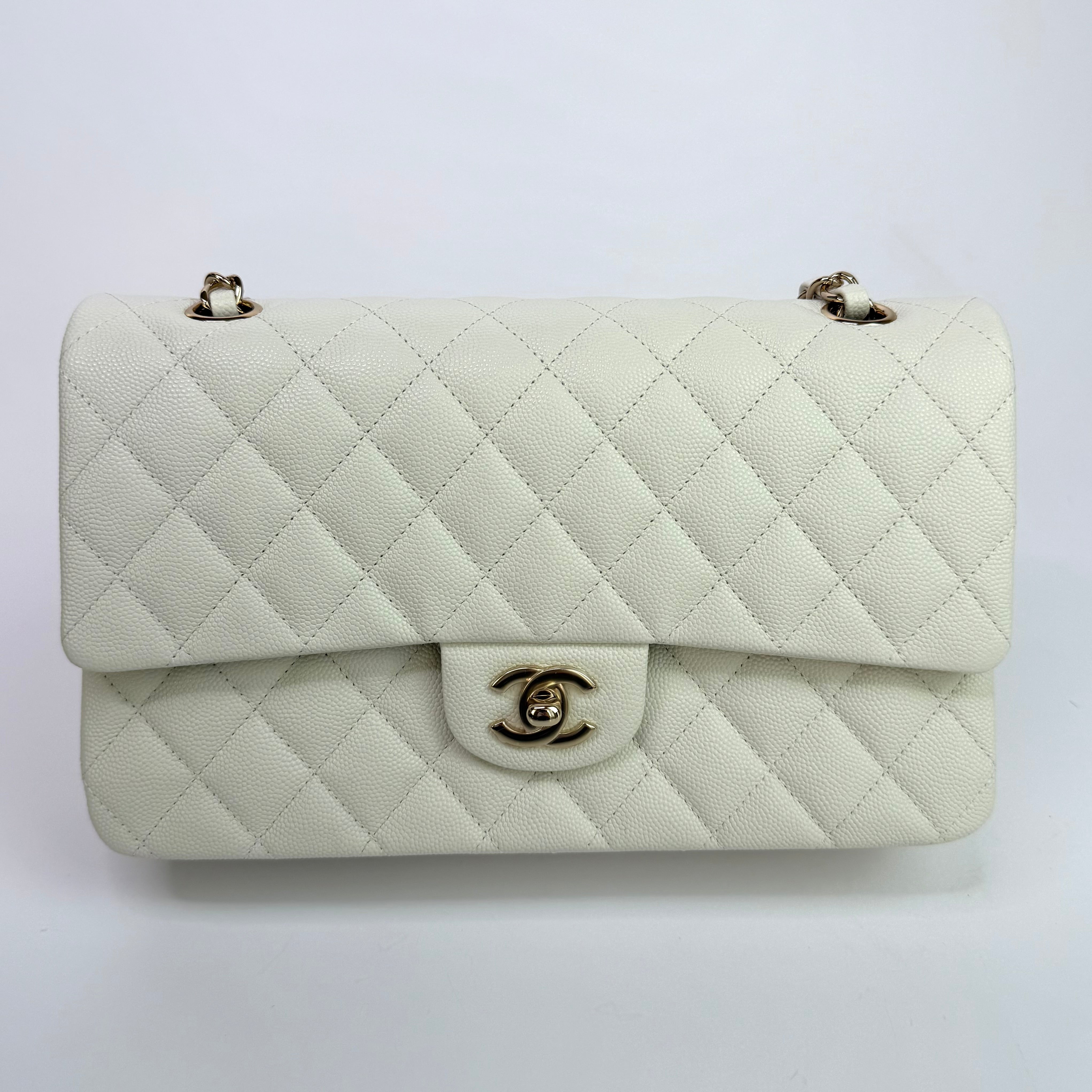 Chanel Medium Classic Double Flap White Caviar Leather With GHW