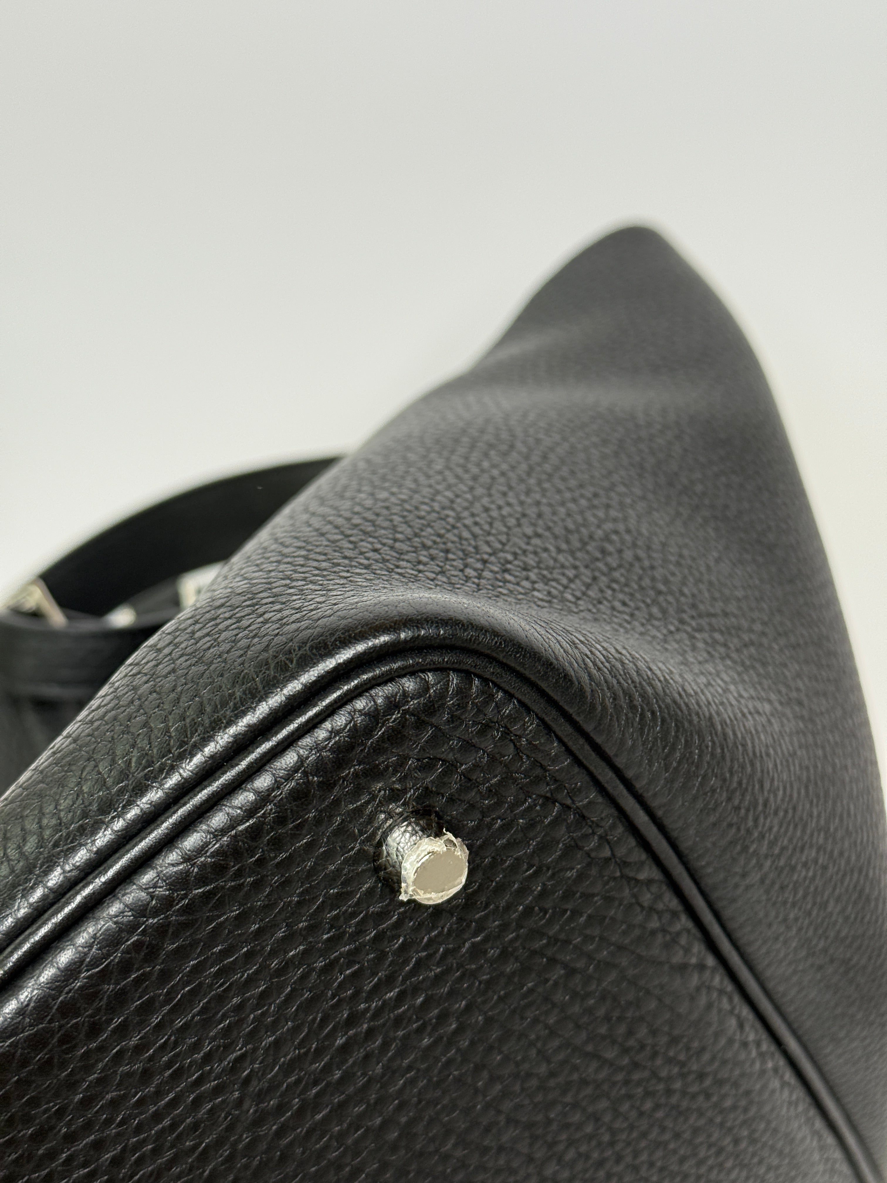 Authentic Pre Loved Hermès Picotin 22 In Black Clemence Leather With Palladium Hardware Very Good Condition