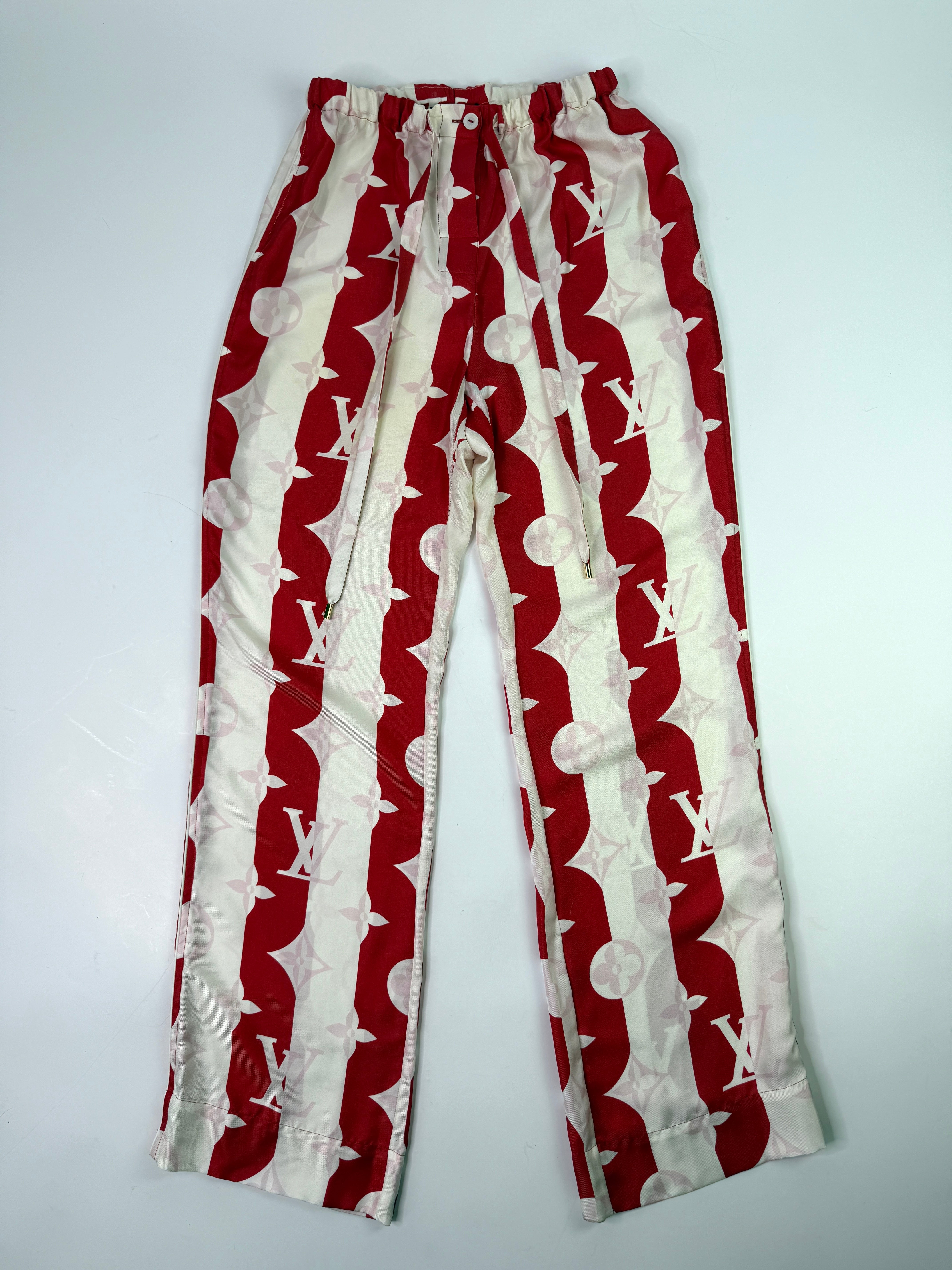 Louis Vuitton Red Monogram Silk Twill Trousers ( Size 38/10)