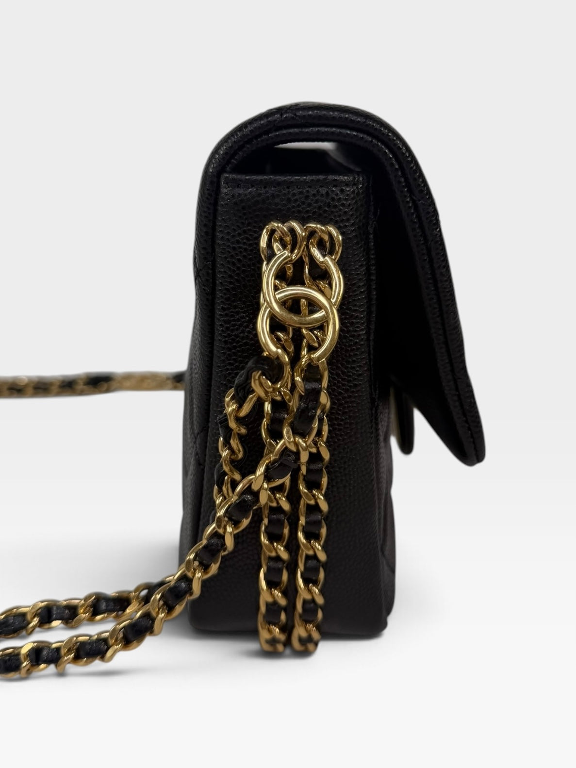 Chanel Seasonal Flap Bag In Black Caviar Leather With Gold Hardware. 100% authentic and preloved in excellent condition
