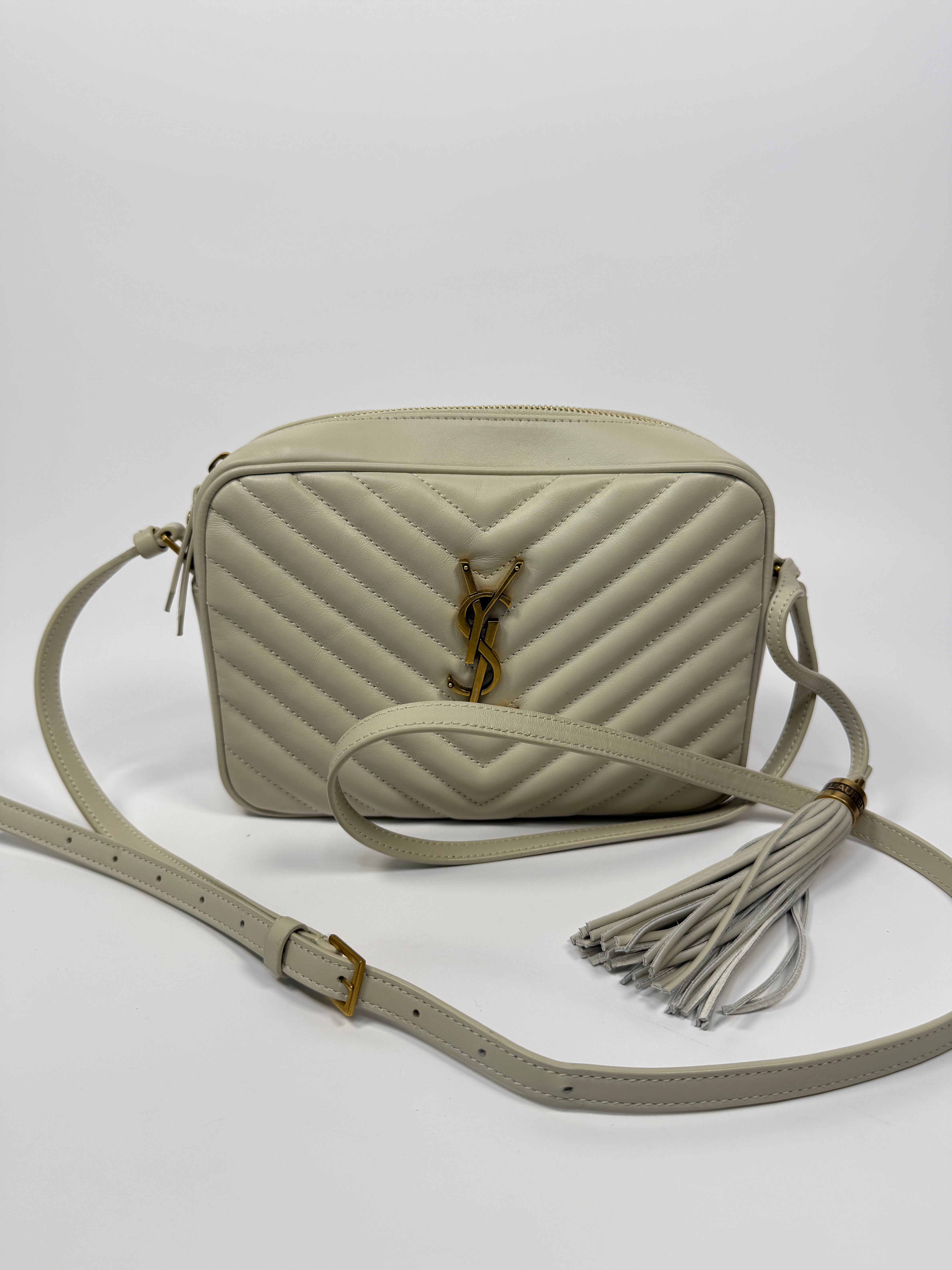 Saint Laurent Small Camera Bag In Ecru Leather