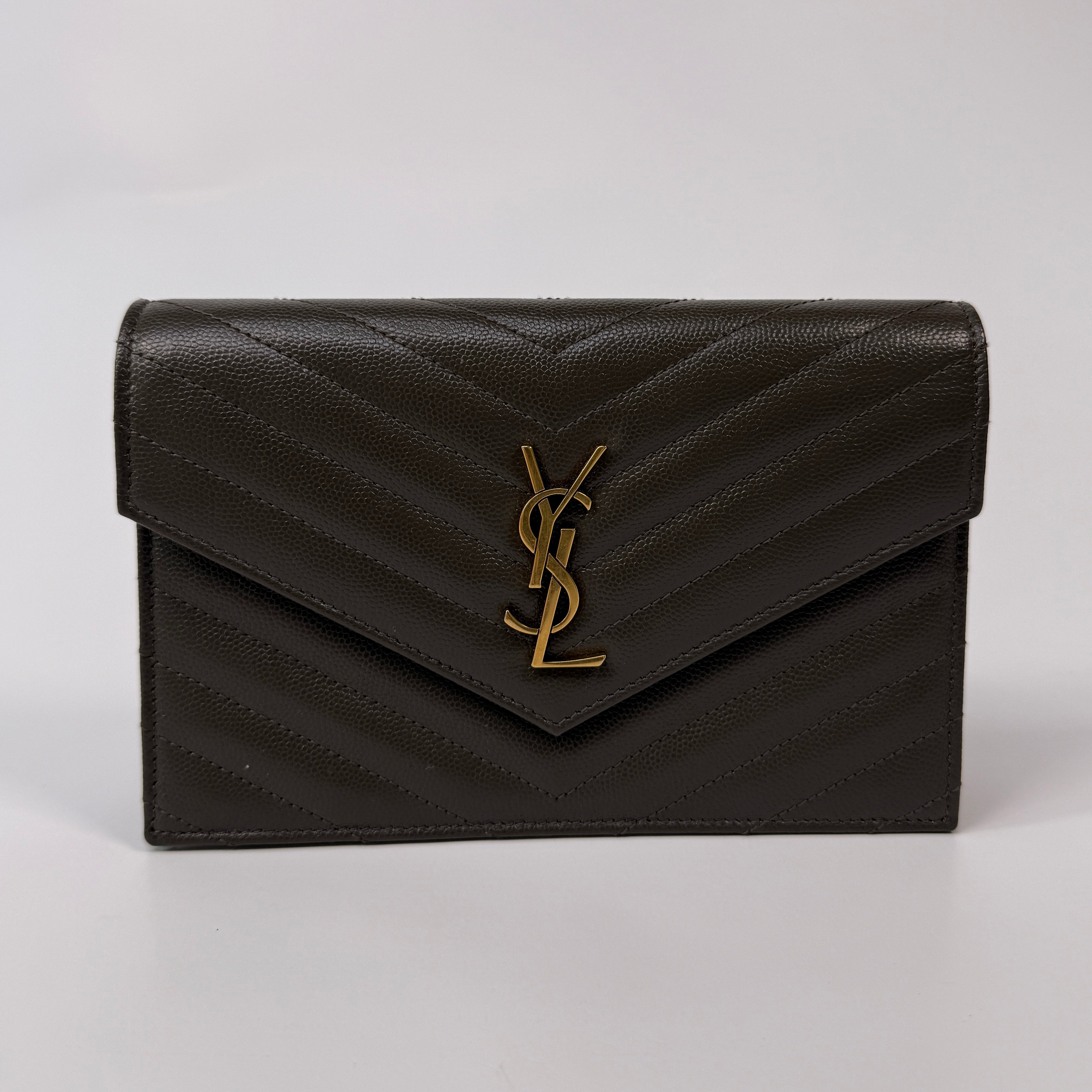 Saint Laurent Cassandre Matelassé Textured- Leather Wallet On Chain