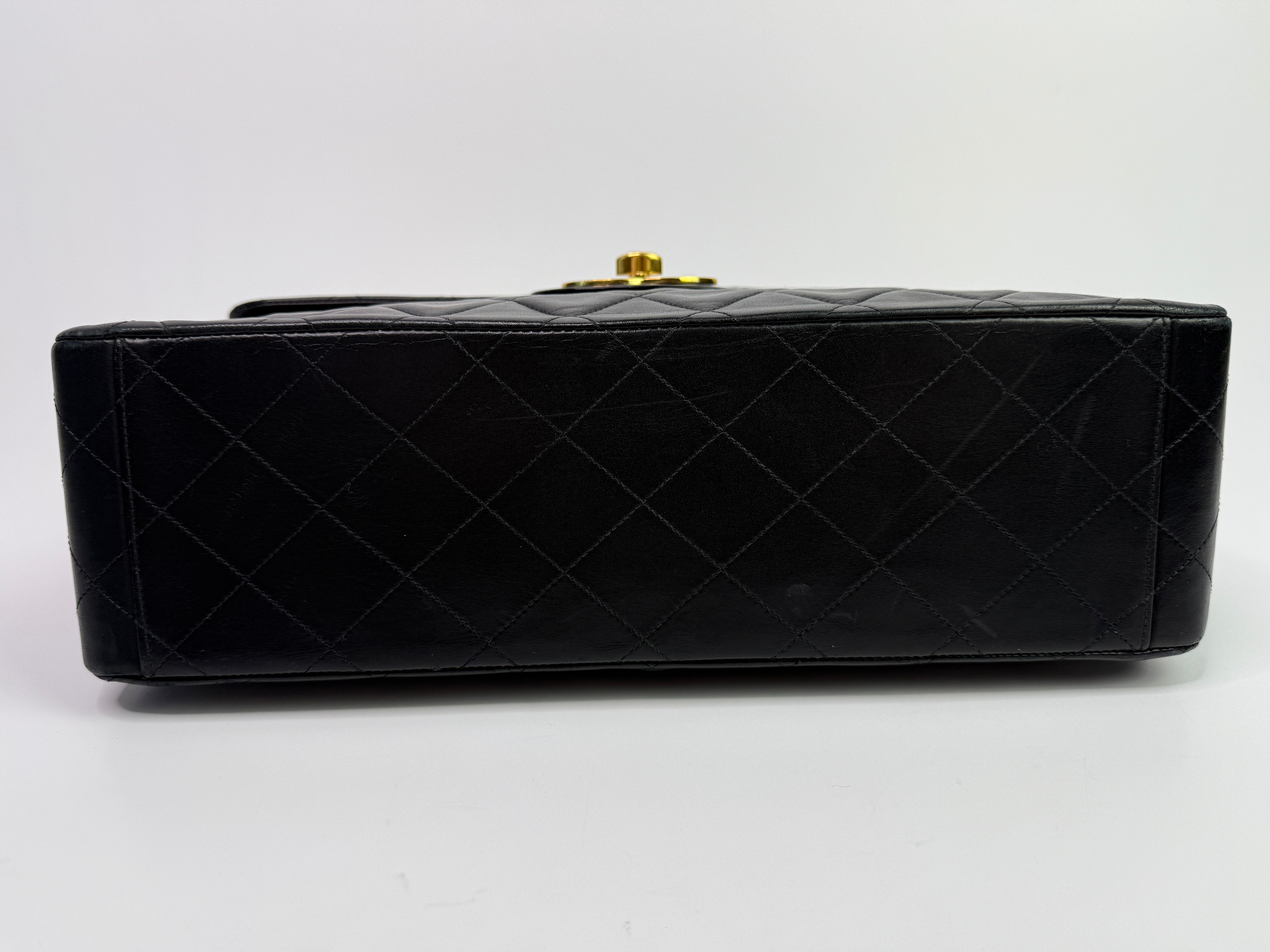 Chanel Vintage XL Maxi Flap Bag In Black Lambskin