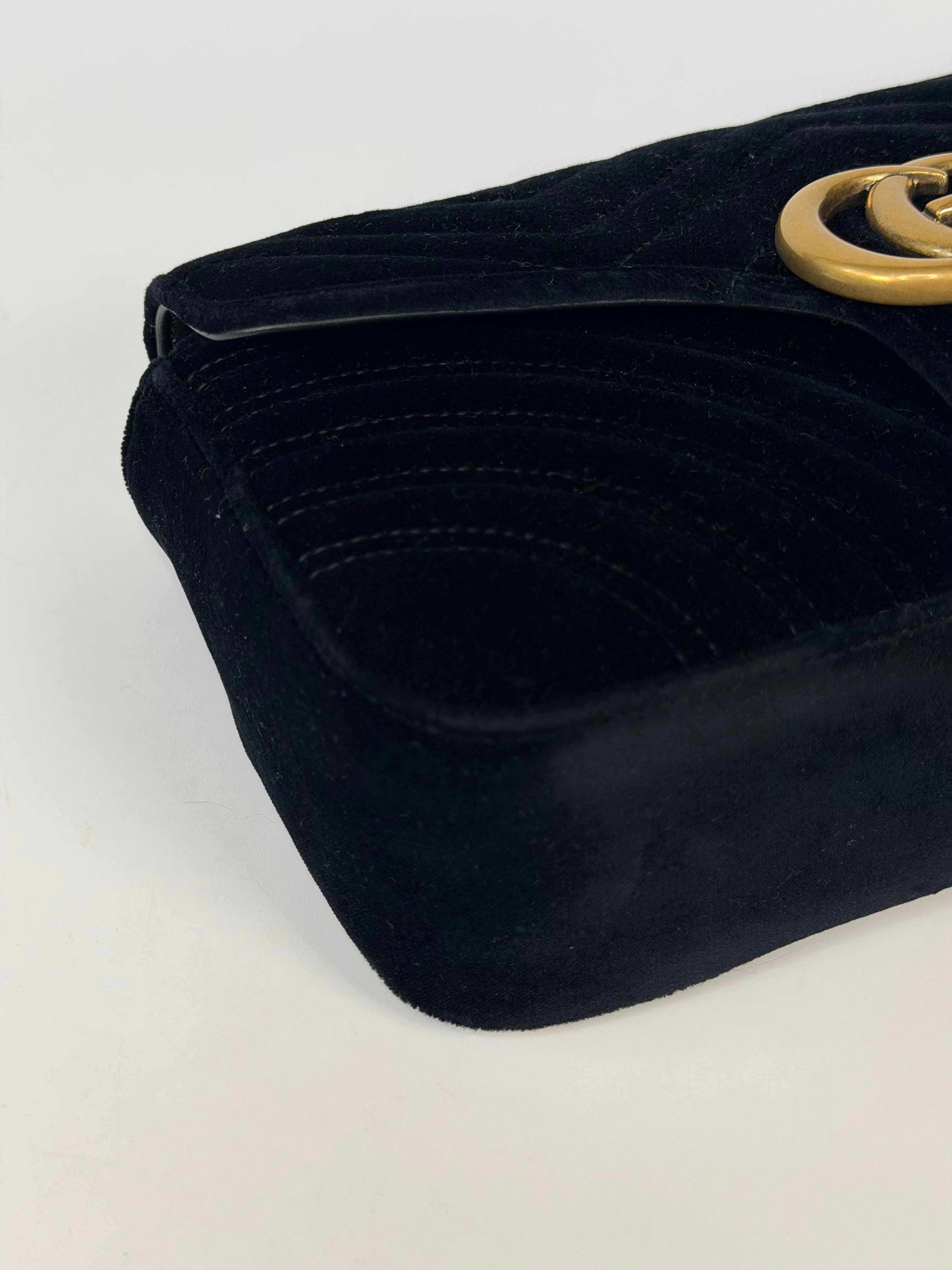 Gucci Medium Marmont In Black Velvet With Gold Hardware