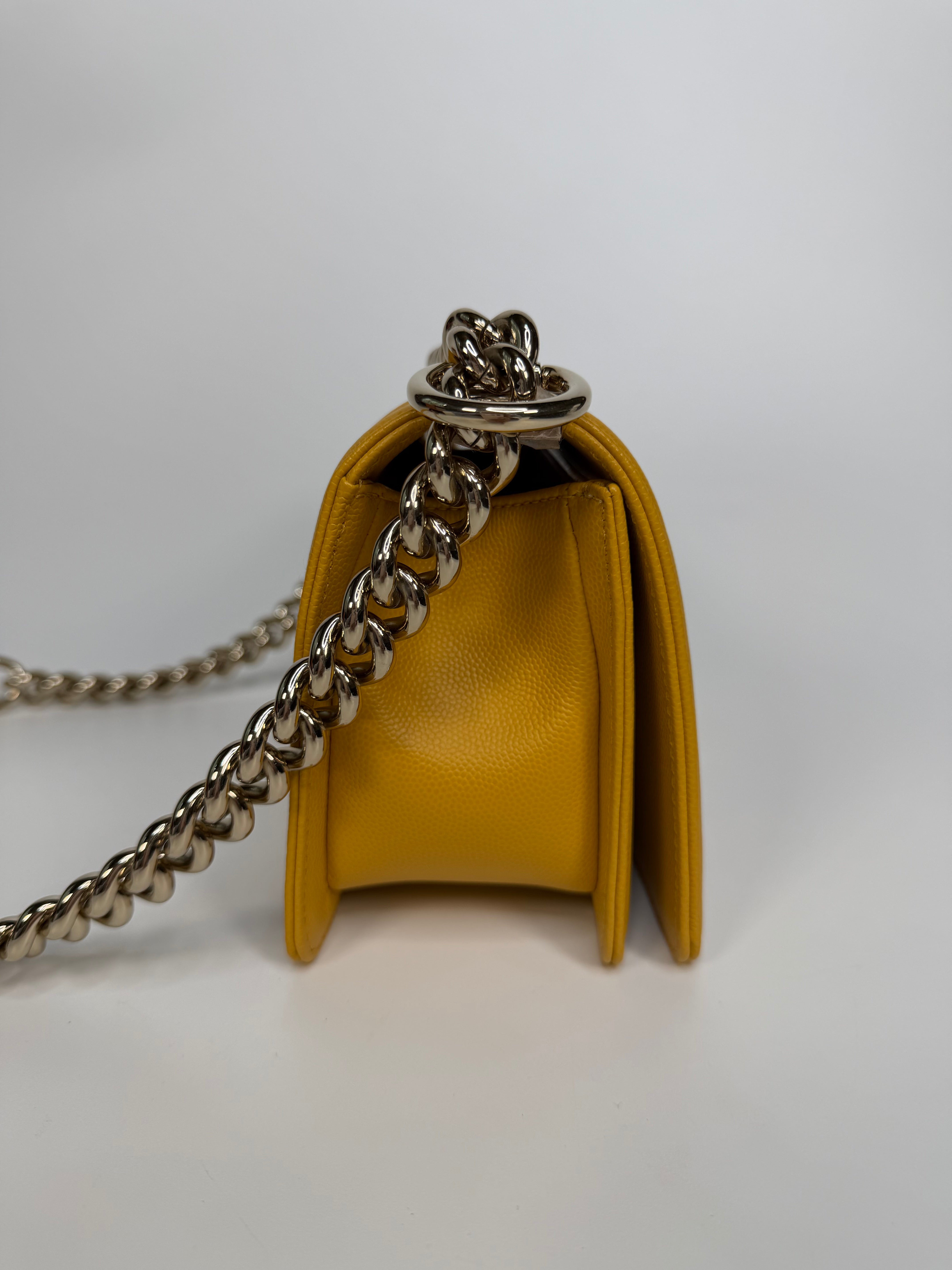 Chanel Small Boy Bag In Yellow Caviar Leather With Pale Gold Hardware