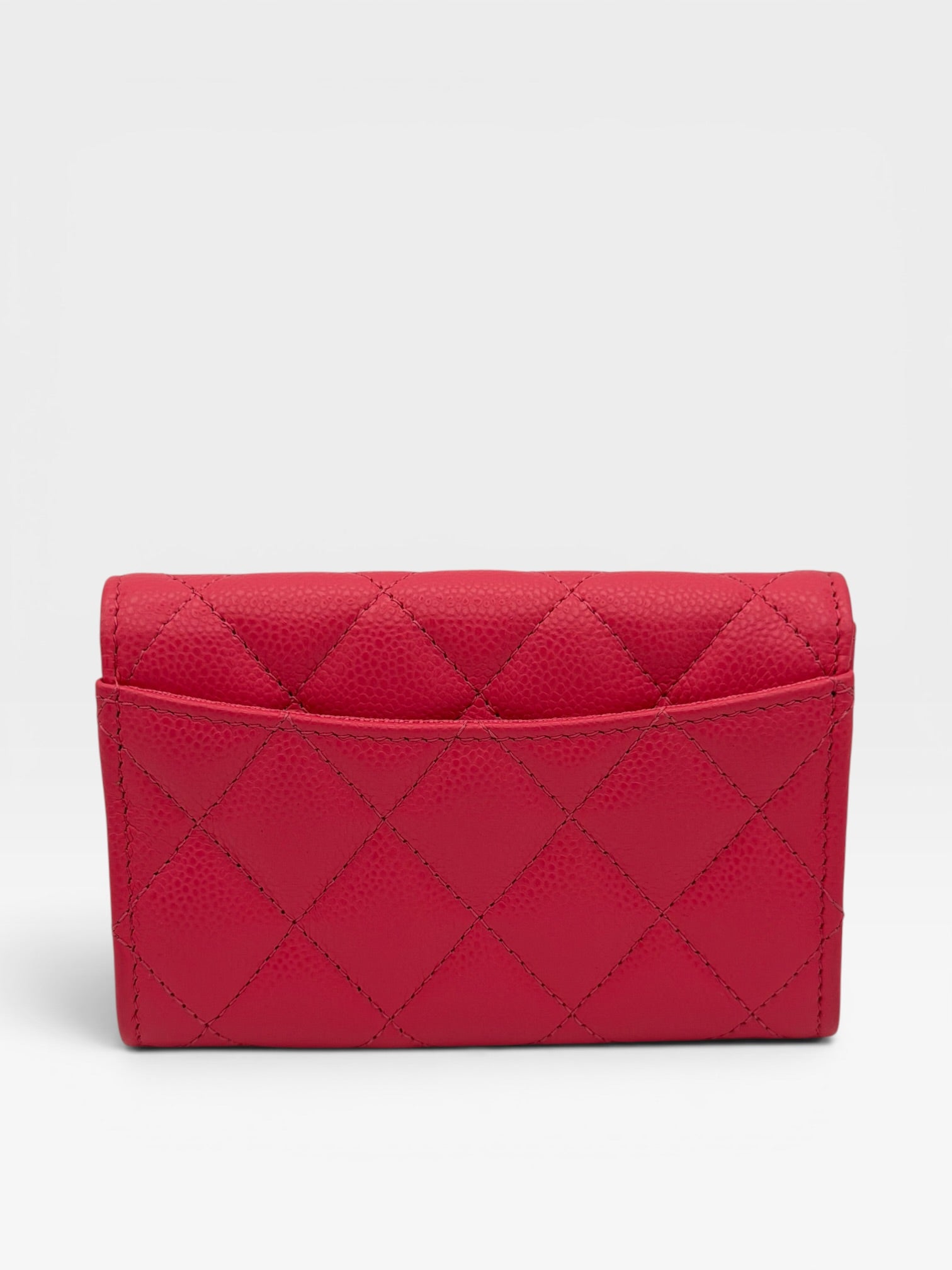 Chanel Classic Card Holder In Hot Pink Caviar Leather With Silver Hardware. Authentic and preloved in excellent condition