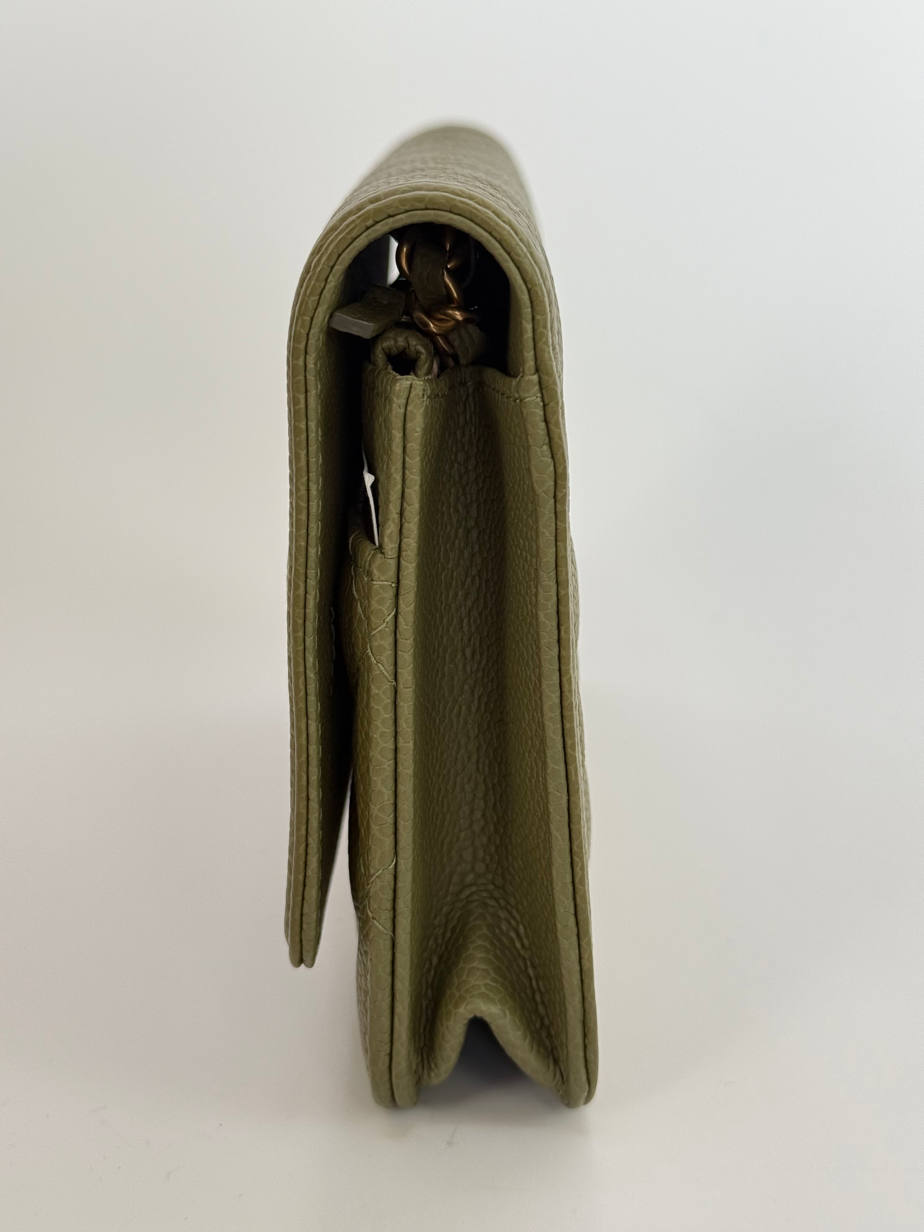 Chanel Boy Wallet On Chain In Khaki Caviar Leather With GHW