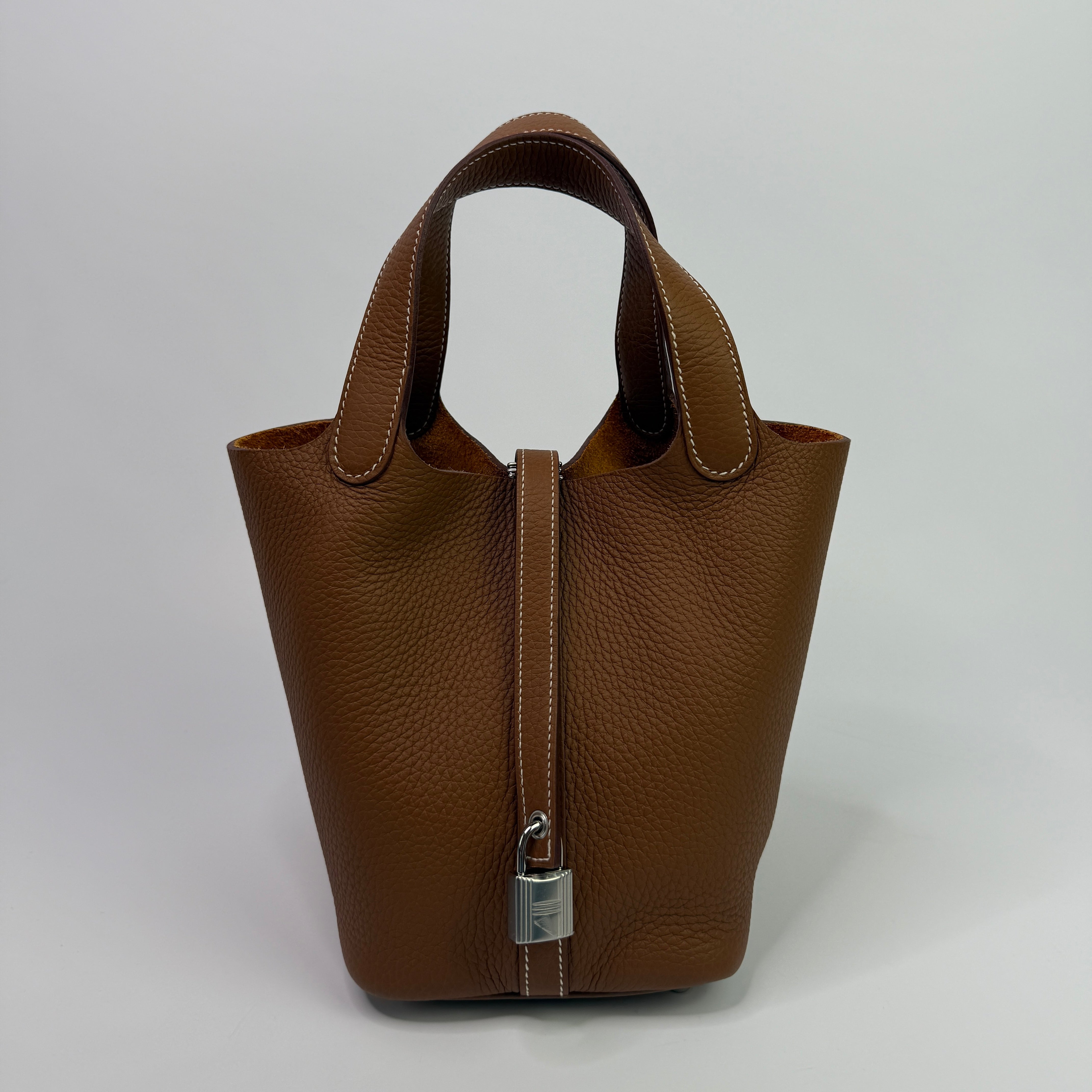 Authentic Pre Loved Hermès Picotin 18 In Gold Clemence With Palladium Hardware New & Unused Condition