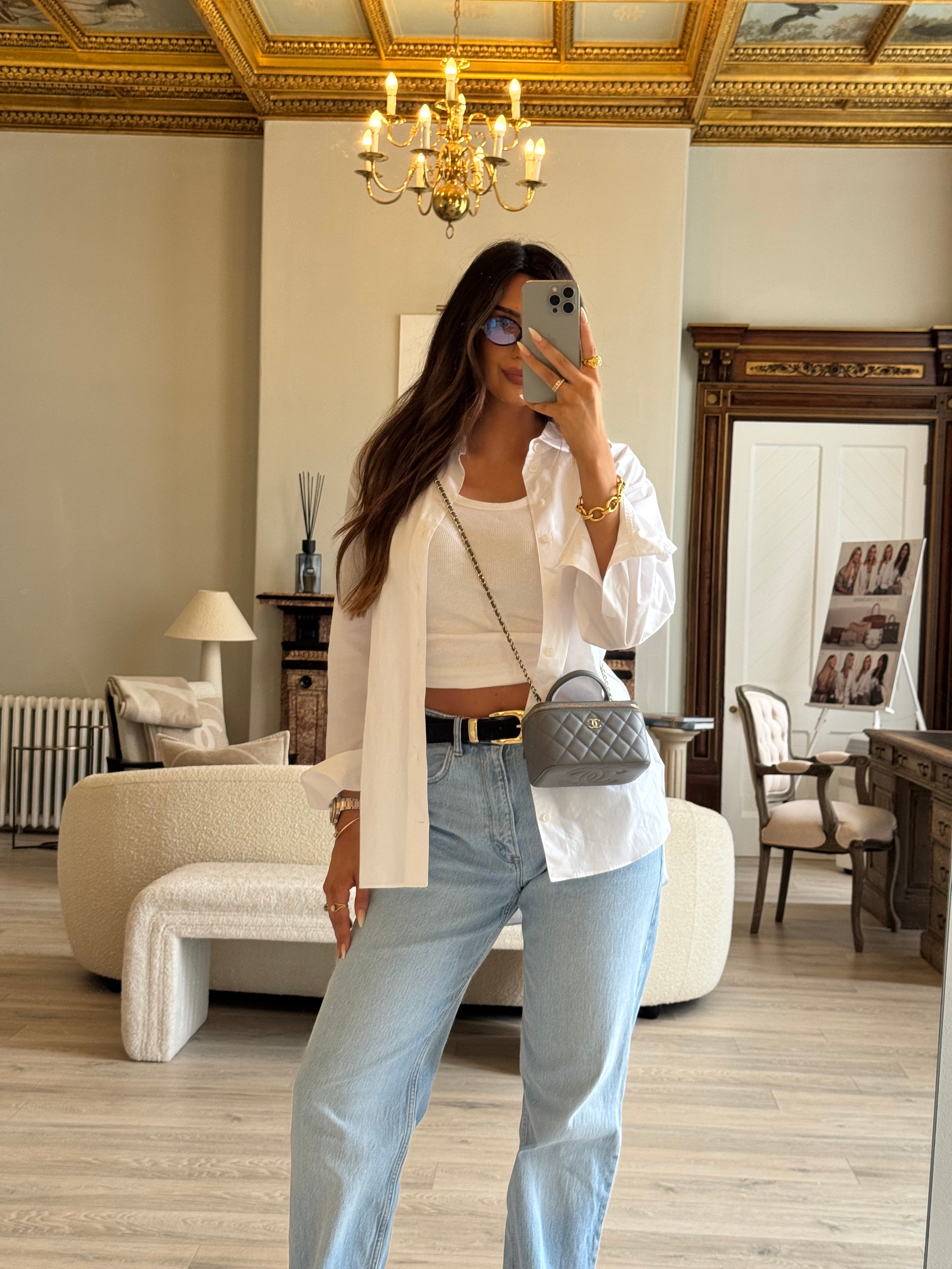 Chanel Vanity Rectangular with Top Handle Grey Lambskin GHW