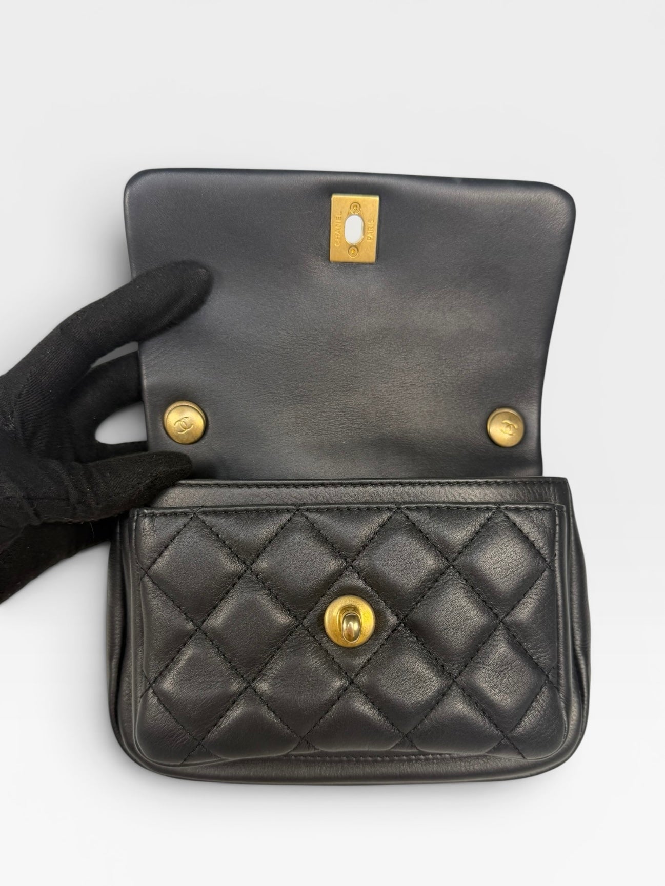 Chanel Mini Business Affinity Bag In Black Calfskin With Gold Hardware. 100% authentic and preloved in excellent condition