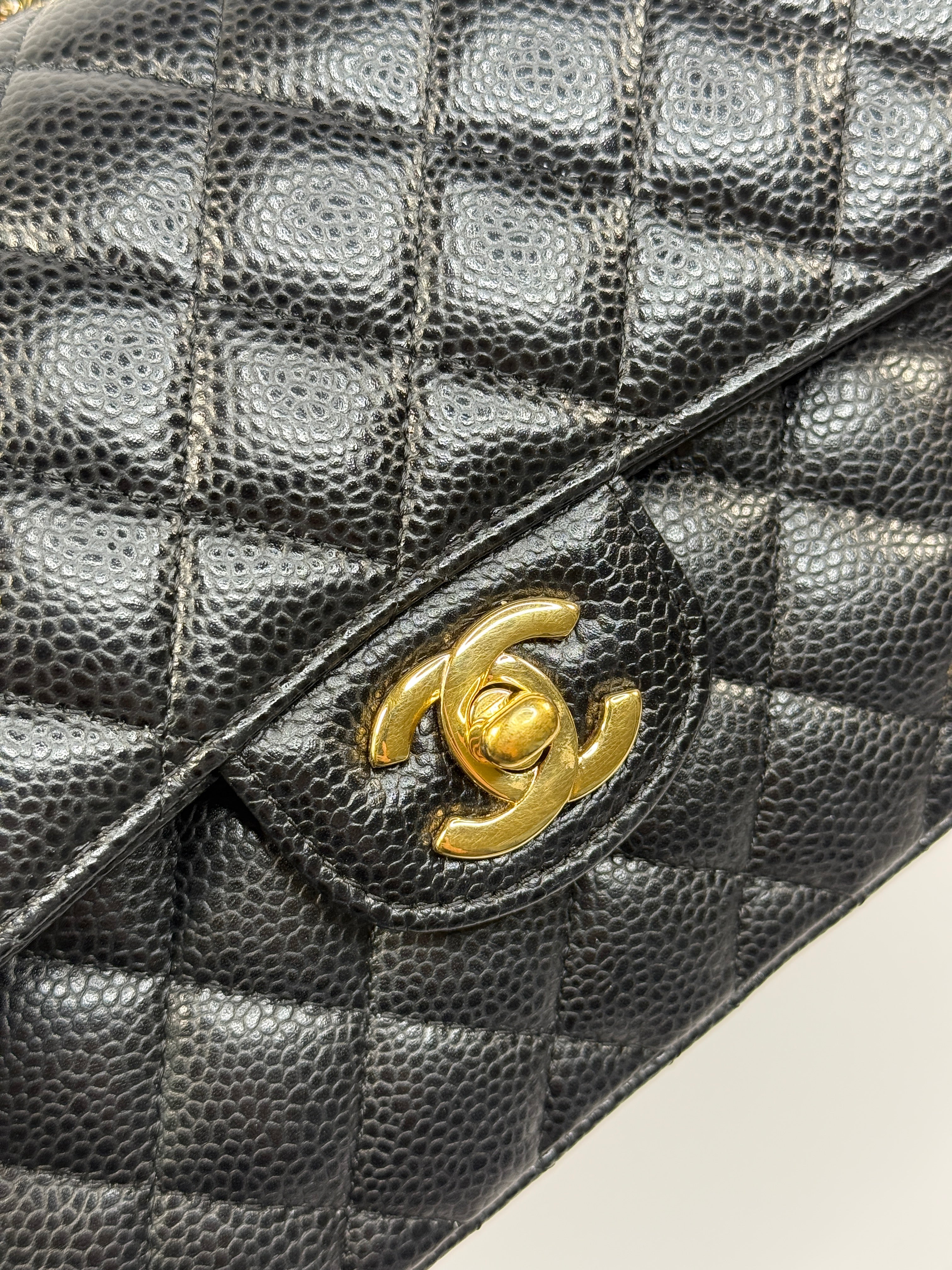 Chanel Small Classic Double Flap In Black Caviar Leather With Gold Hardware
Pre Loved & Authentic