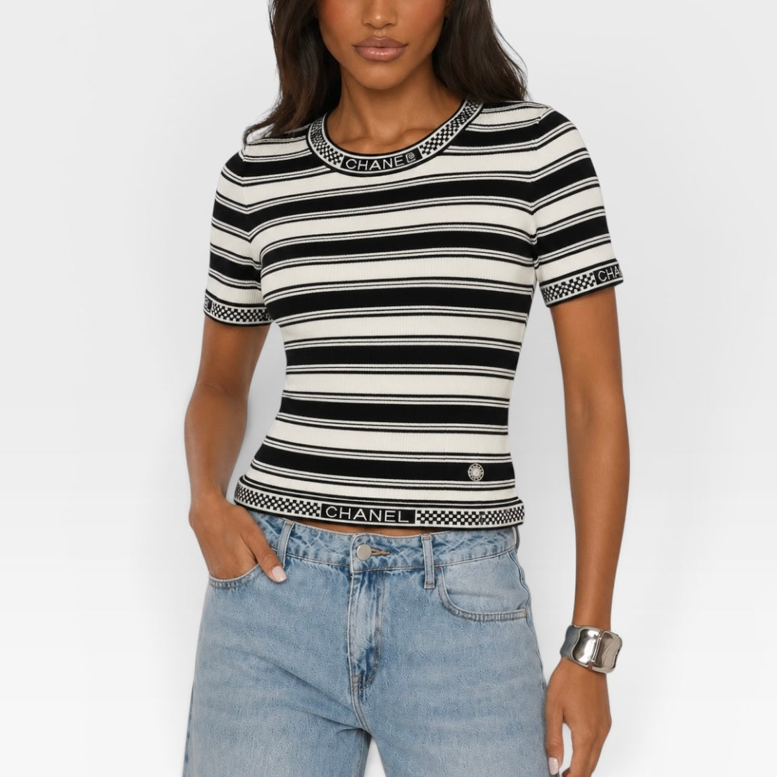 Chanel Logo Trim T-Shirt (Size 38/UK10)