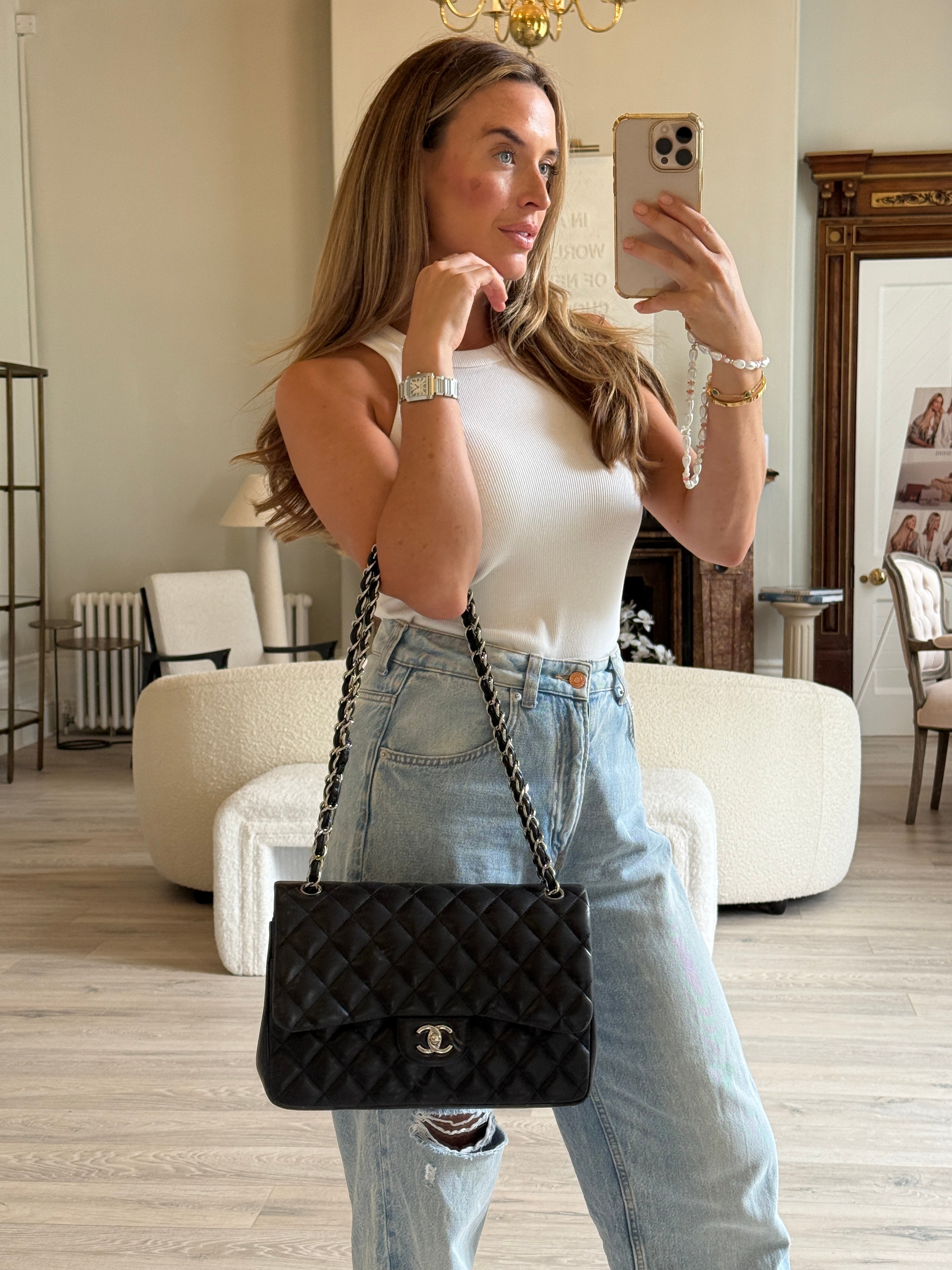 Chanel Jumbo Black Lambskin Leather With SHW